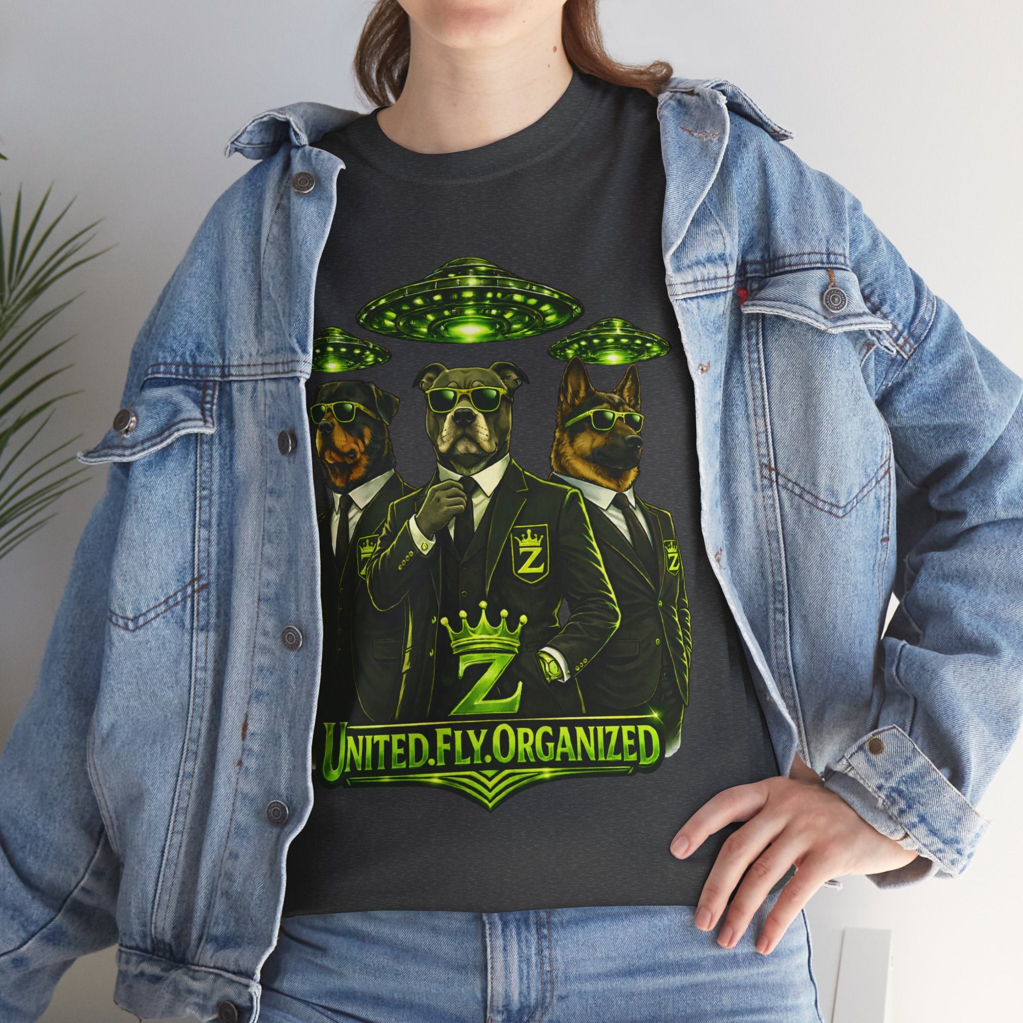 Adult "United. Fly. Organized." Graphic Tee (Lime Green) Printify
