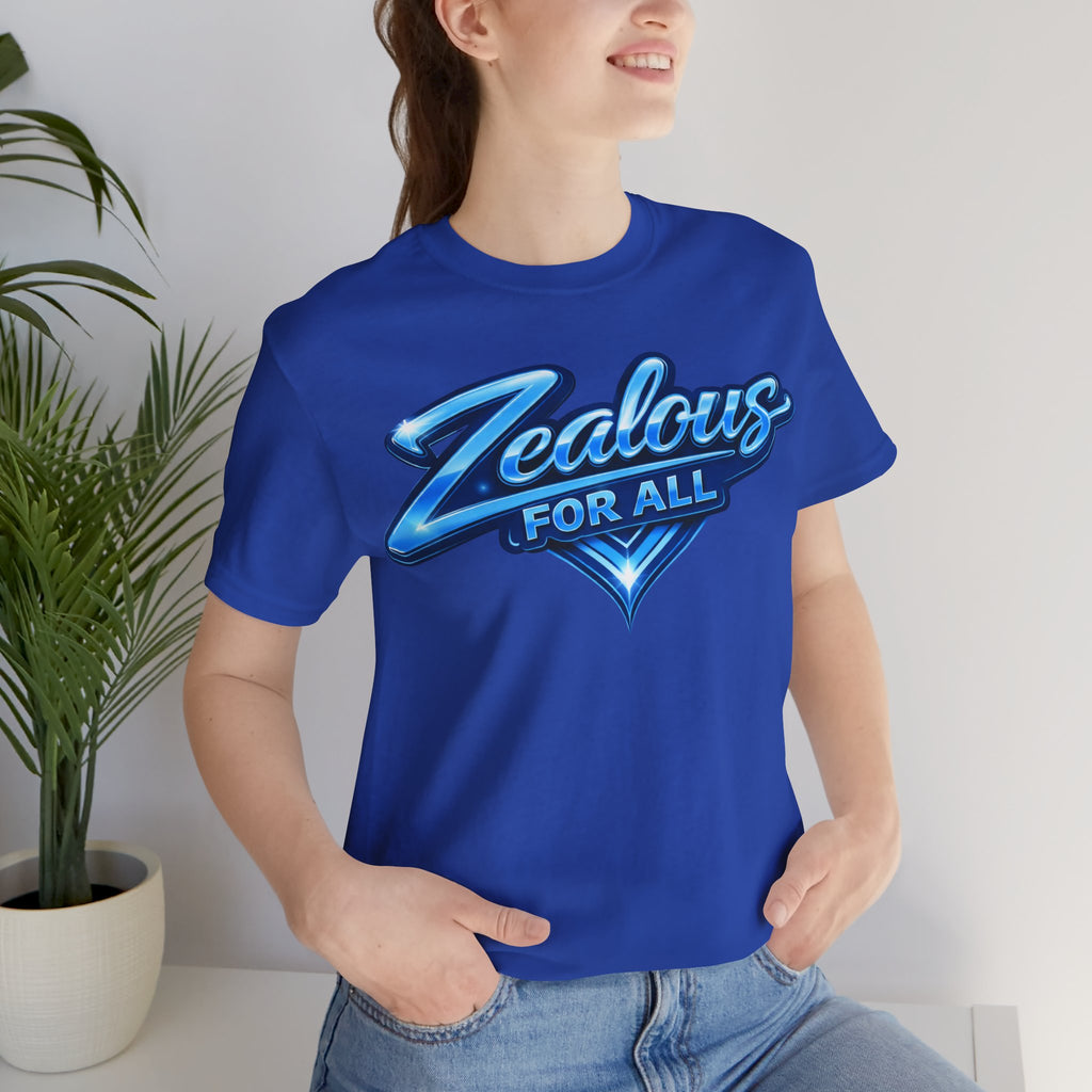 Zealous For All Graphic T-Shirt (Blue Logo) Printify