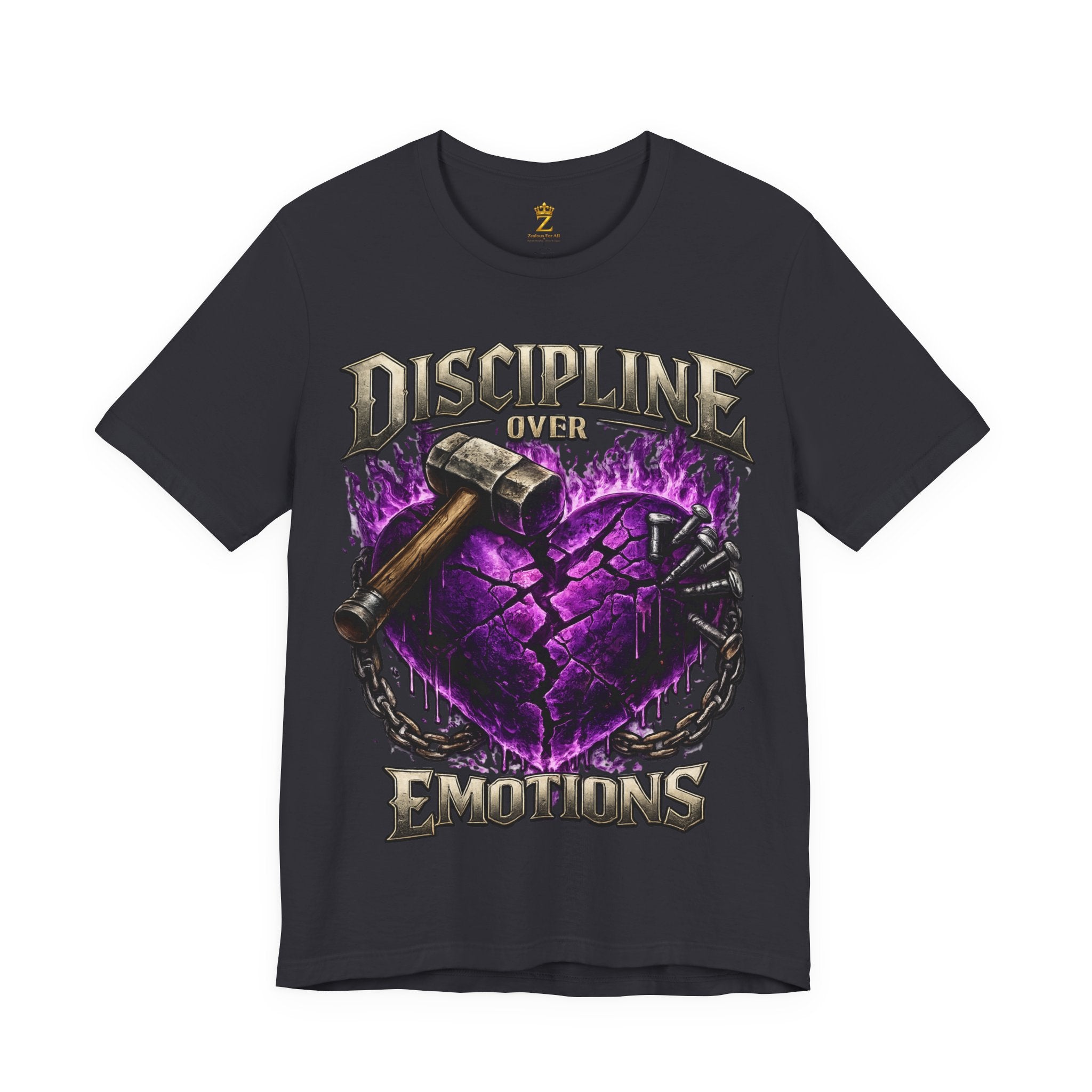 Discipline Over Emotions Premium Graphic T-Shirt (Purple Heart) Printify