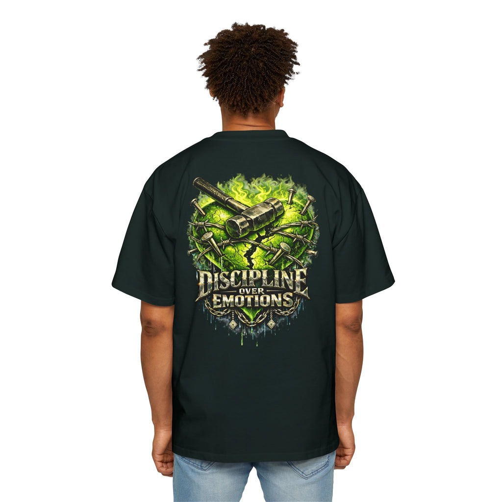 Adult *Oversized* Discipline Over Emotions (Back) Graphic Tee (Lime Green Heart) Printify