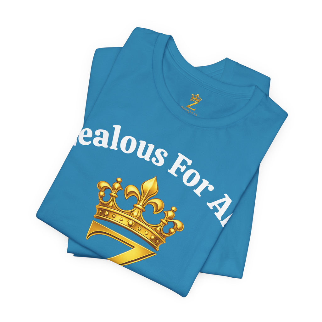 Unisex Luxury Zealous For All T-Shirt (Gold/White Words, Big Logo T-shirt) Printify
