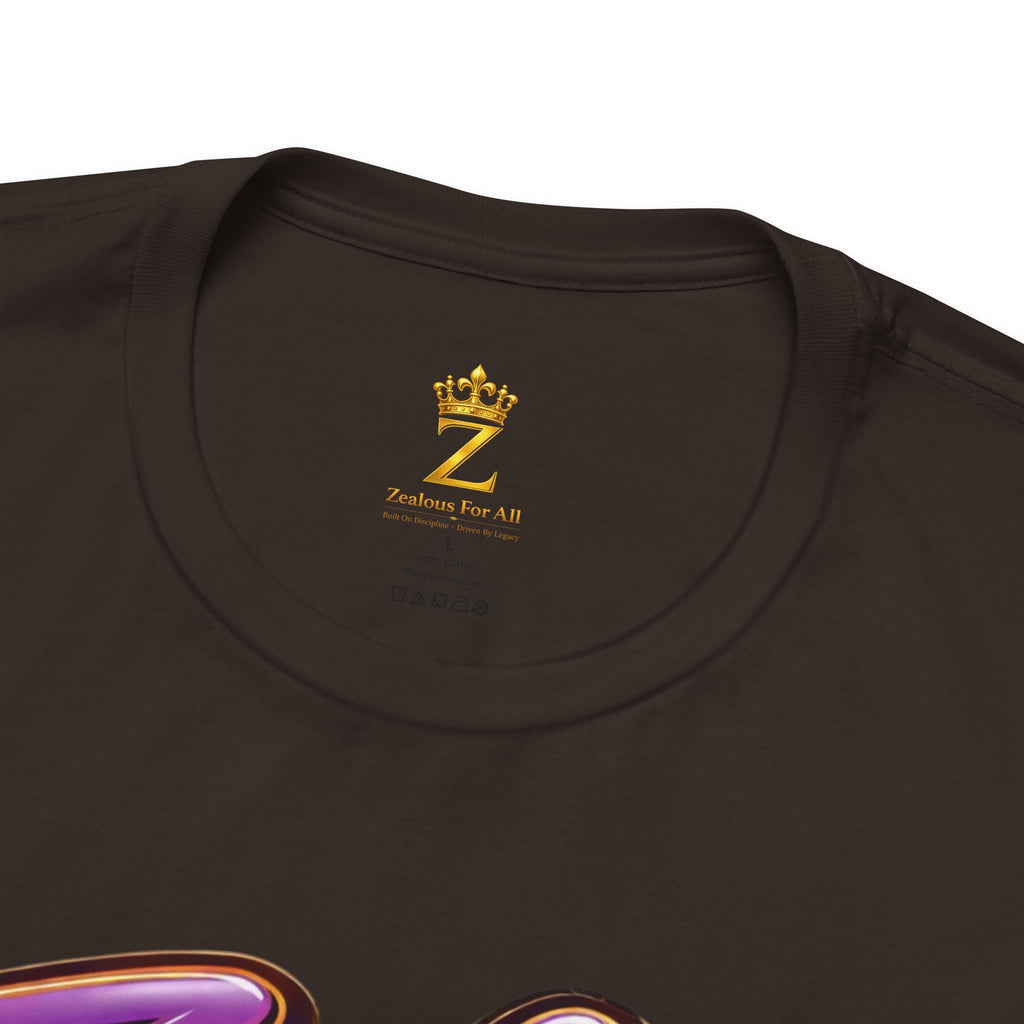 CUSTOM Zealous For All Graphic T-Shirt (Purple & Gold Trim Logo)