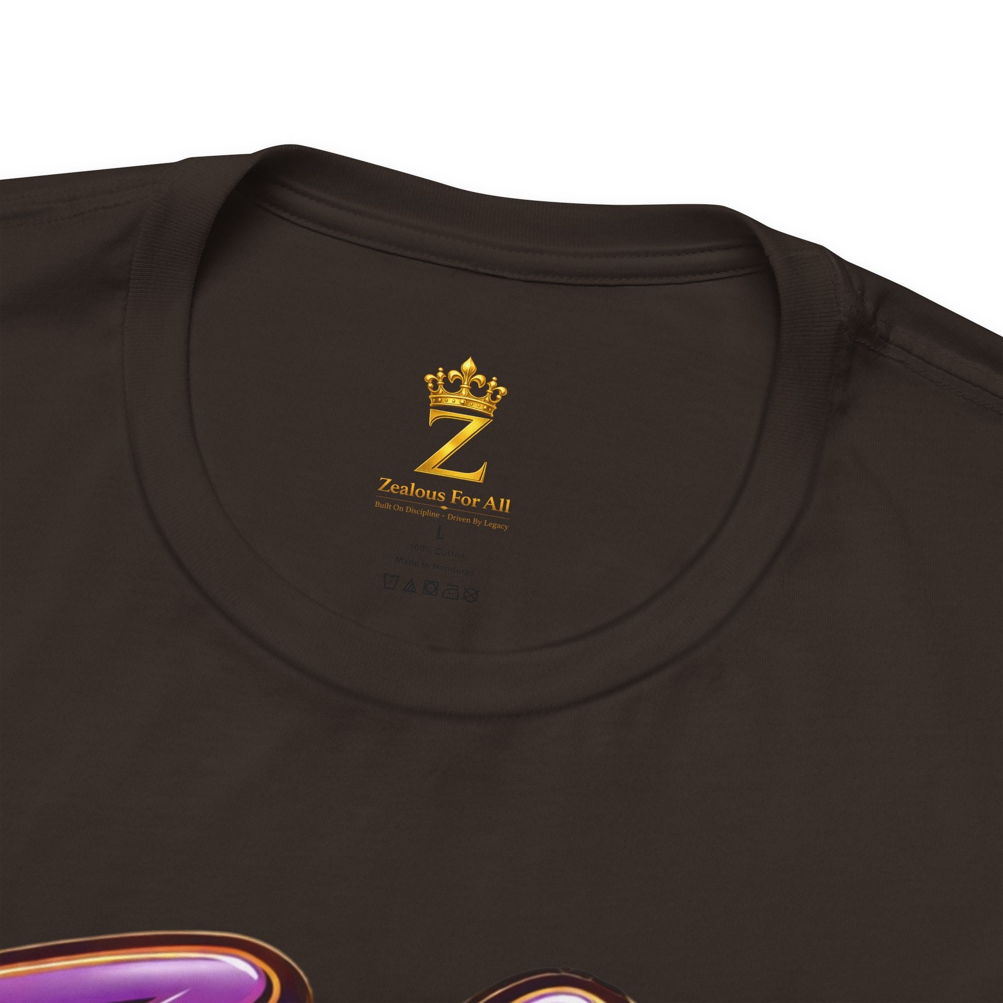 CUSTOM Zealous For All Graphic T-Shirt (Purple & Gold Trim Logo)