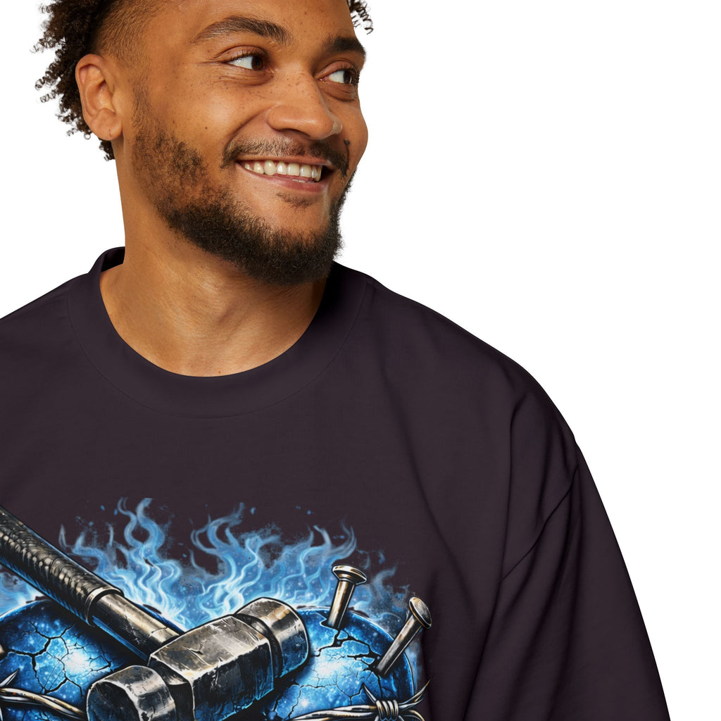 Oversized Discipline Over Emotions Graphic T-Shirt (Blue Heart) Printify