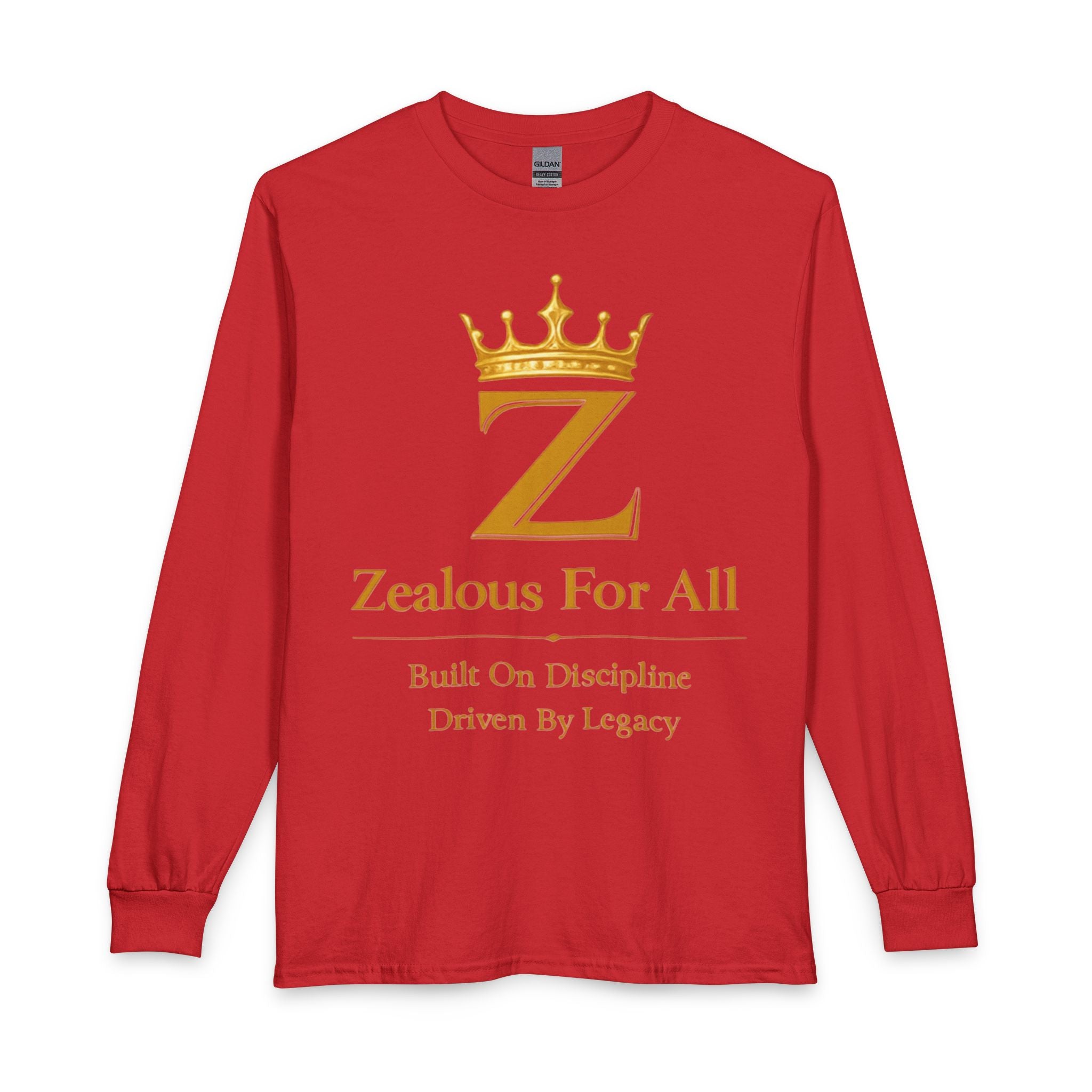Long Sleeve Shirt — "Zealous For All" Gold Crown Logo, Motivational Athletic Streetwear Printify
