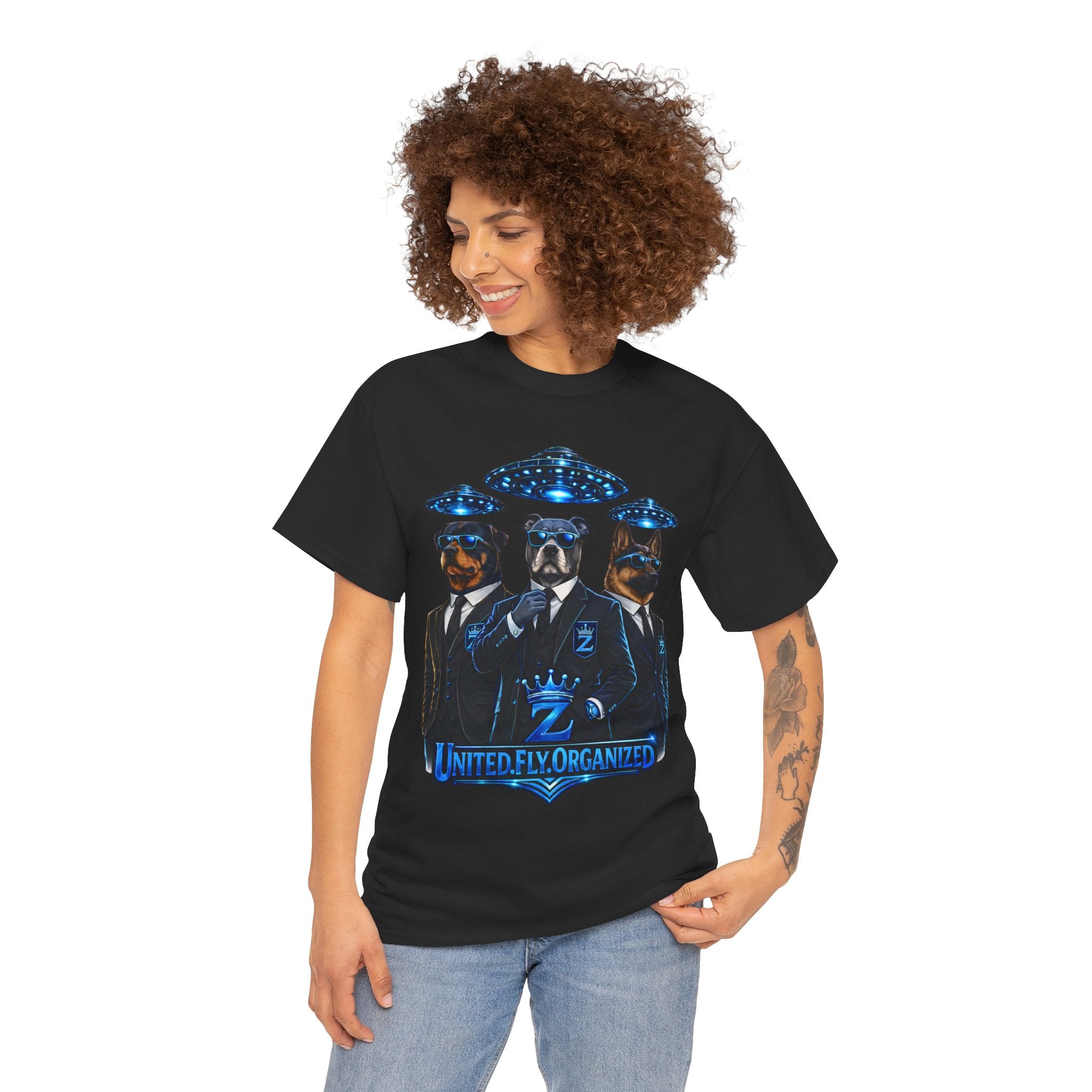 Adult "United. Fly. Organized." Graphic Tee (Blue) Printify