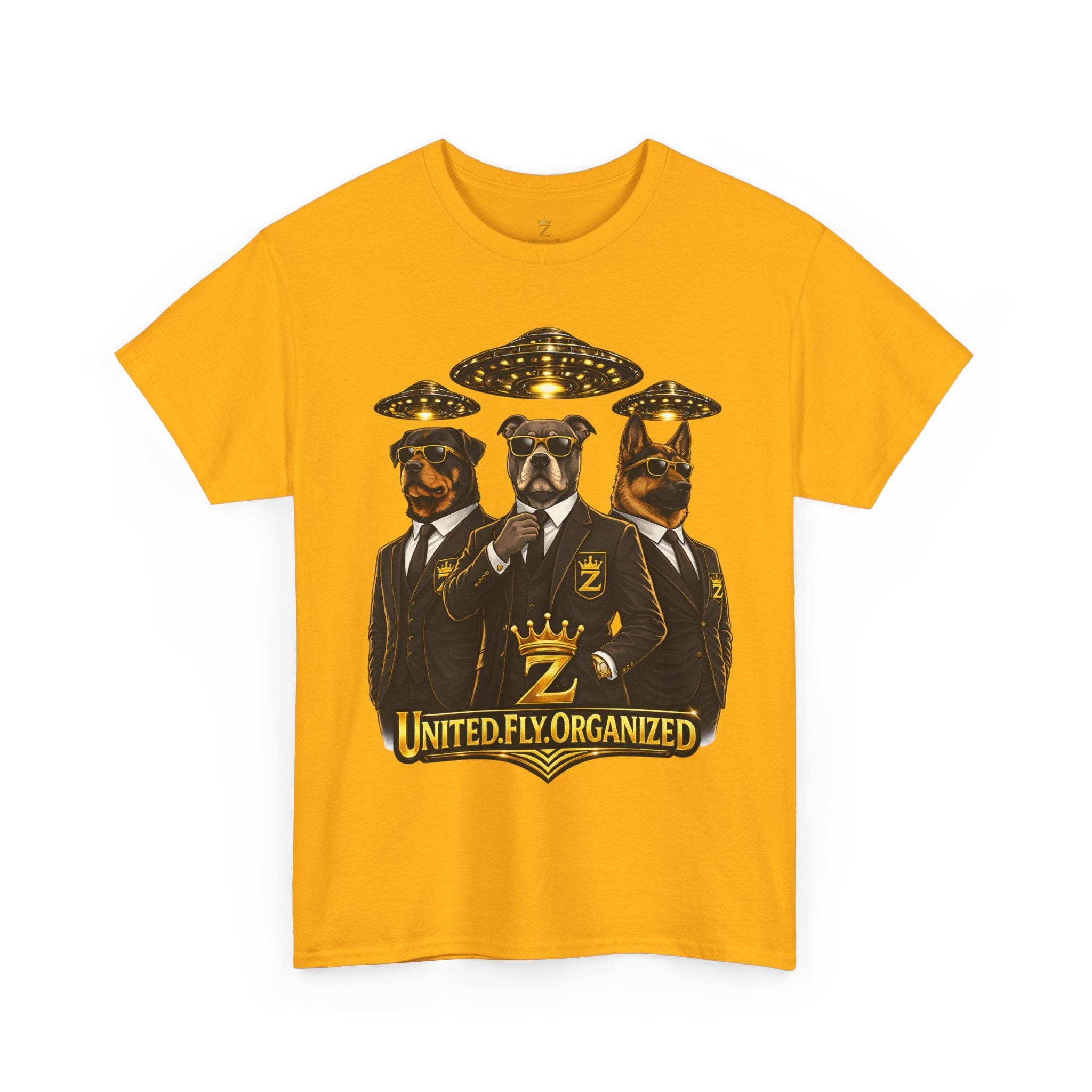Adult "United. Fly. Organized." Graphic Tee (Gold) Printify