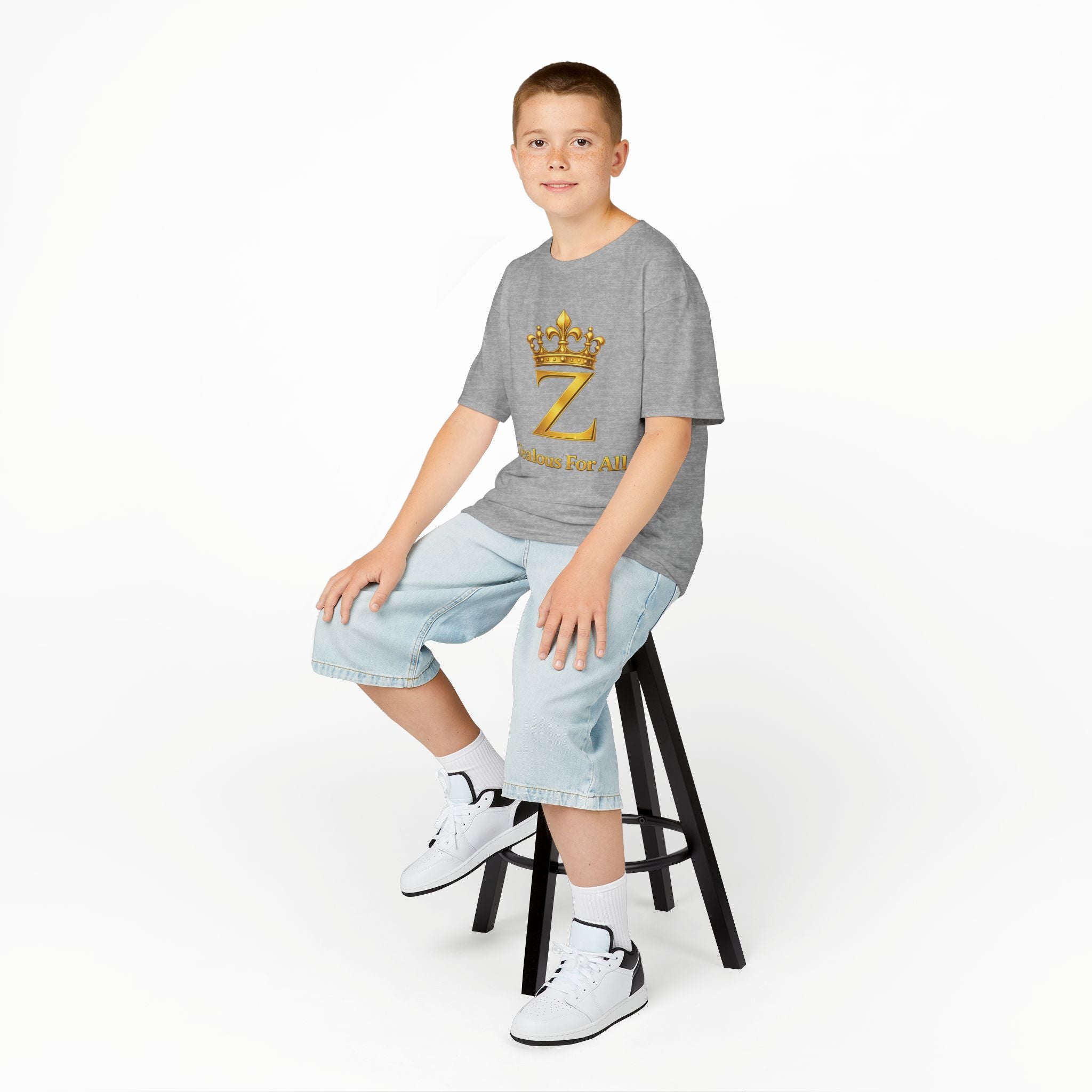 First Kids Zealous For All T-Shirt Drop 01 — Gold Logo Kids Tee Printify