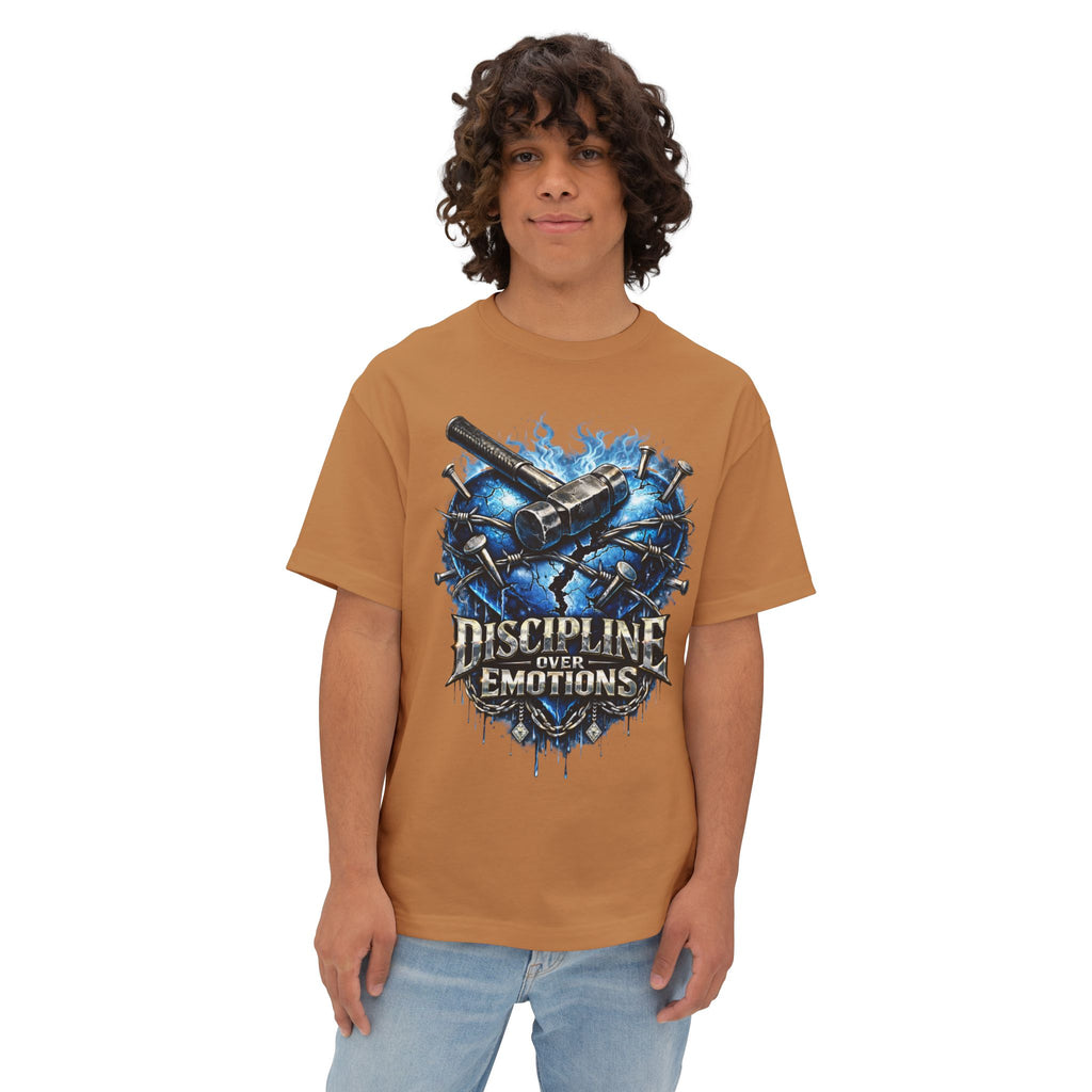 Adult *Oversized* Discipline Over Emotions Graphic T-Shirt (Blue Heart) - Zealous For All