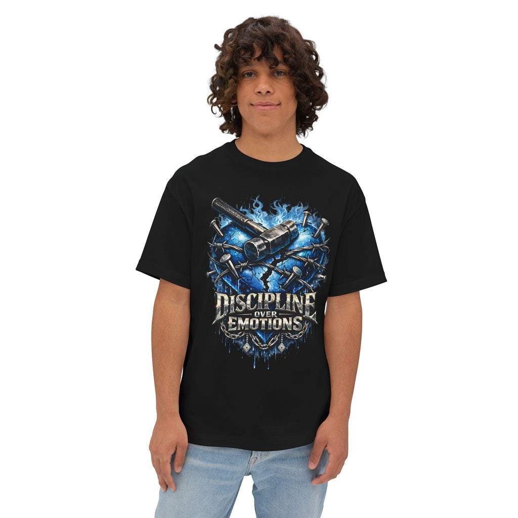 Adult *Oversized* Discipline Over Emotions Graphic T-Shirt (Blue Heart) - Zealous For All