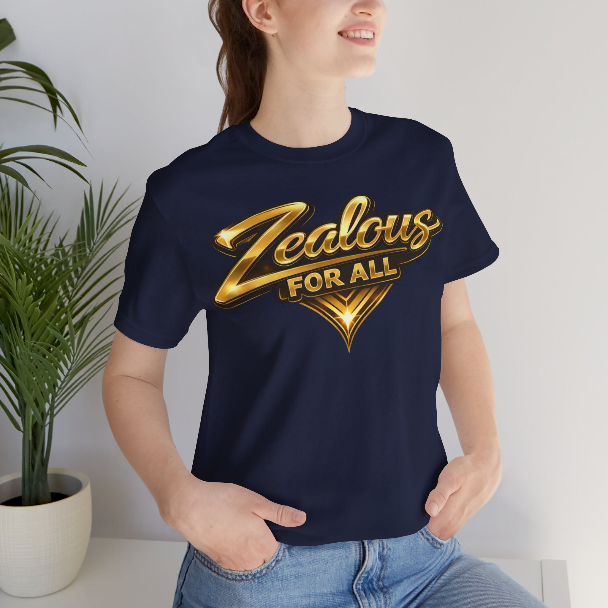Zealous For All Graphic T-Shirt (Gold Logo) Printify