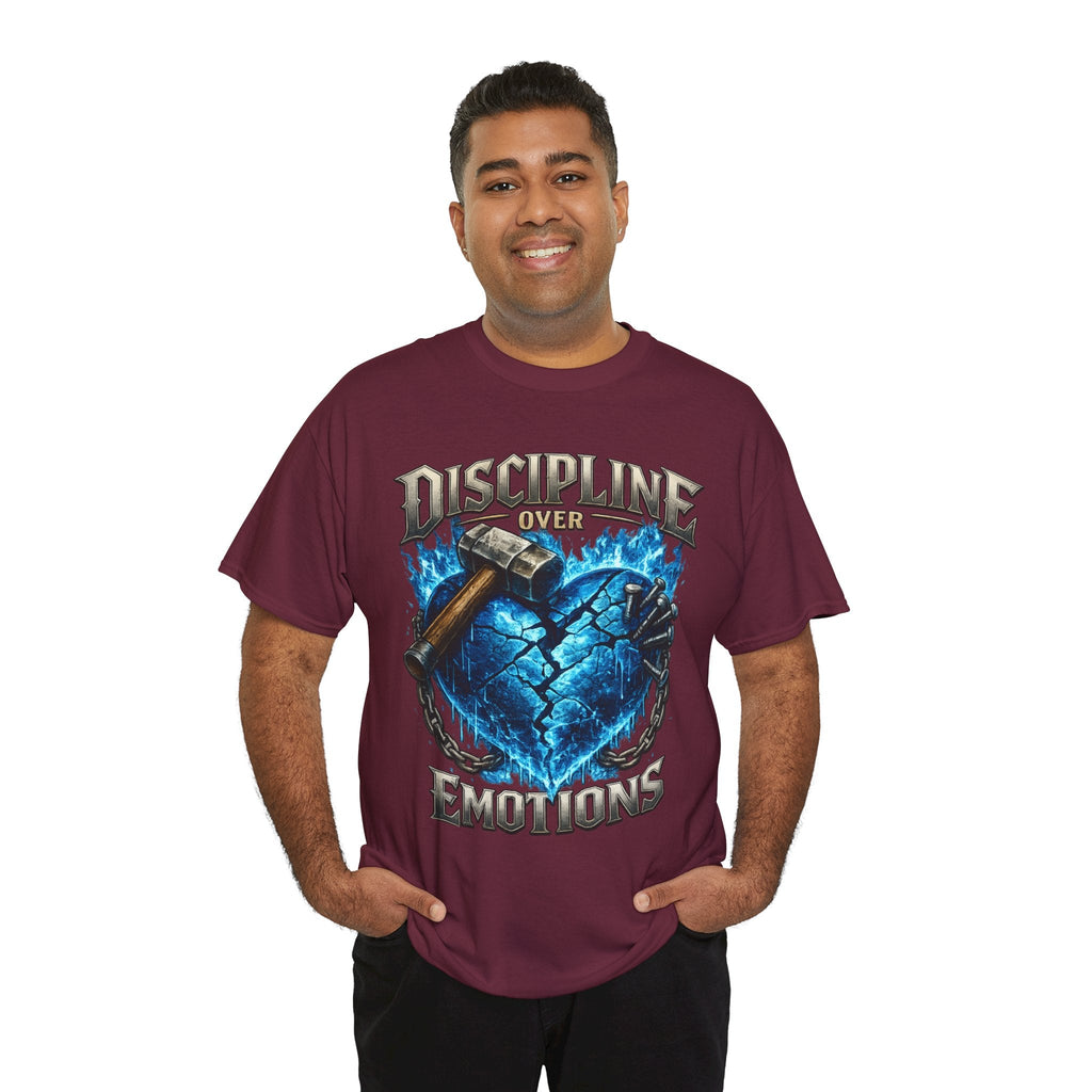 Discipline Over Emotions Graphic T-Shirt (Blue Heart) Printify