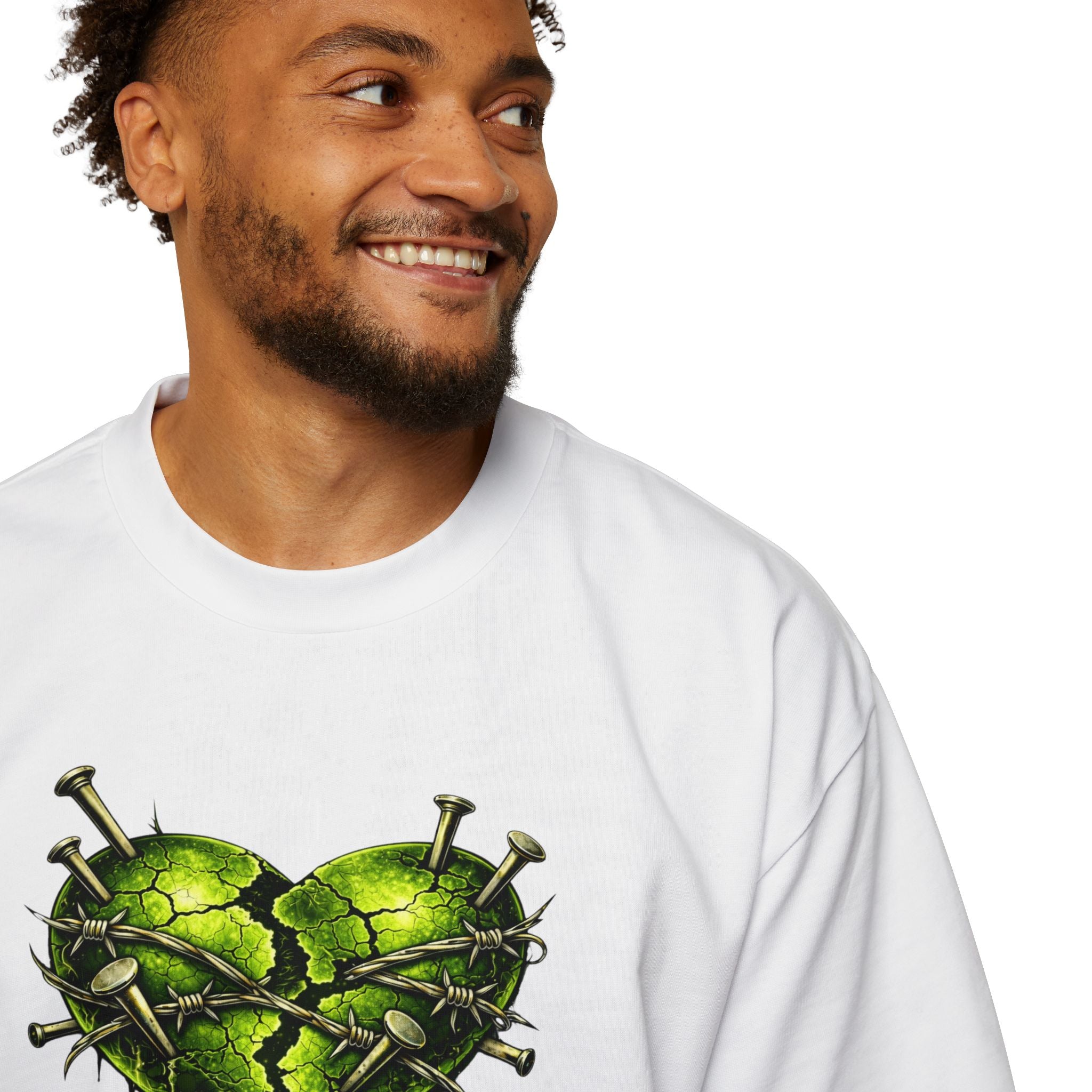 Adult *Oversized* Discipline Over Emotions (Back) Graphic Tee (Lime Green Heart) Printify