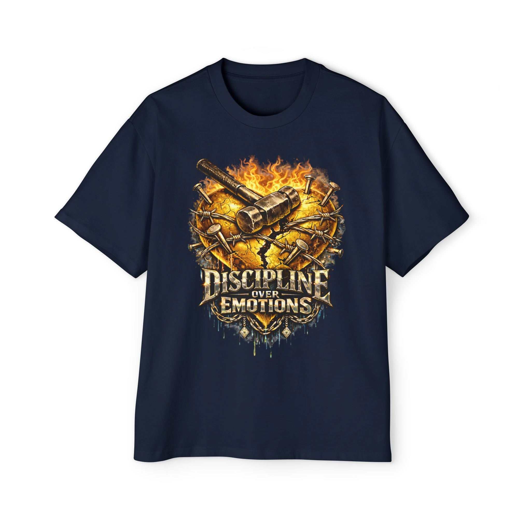 Oversized Discipline Over Emotions Graphic Tee (Gold Heart) Printify