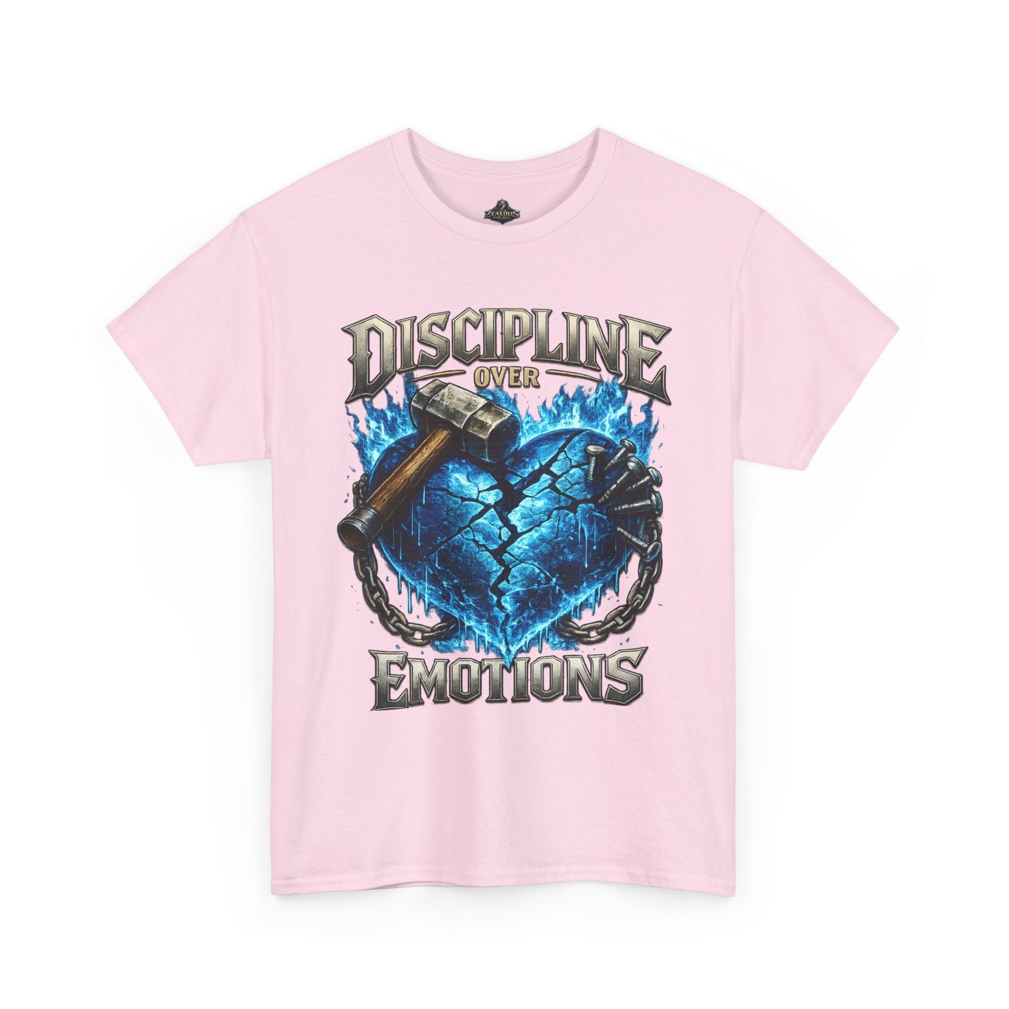 Discipline Over Emotions Graphic T-Shirt (Blue Heart) Printify
