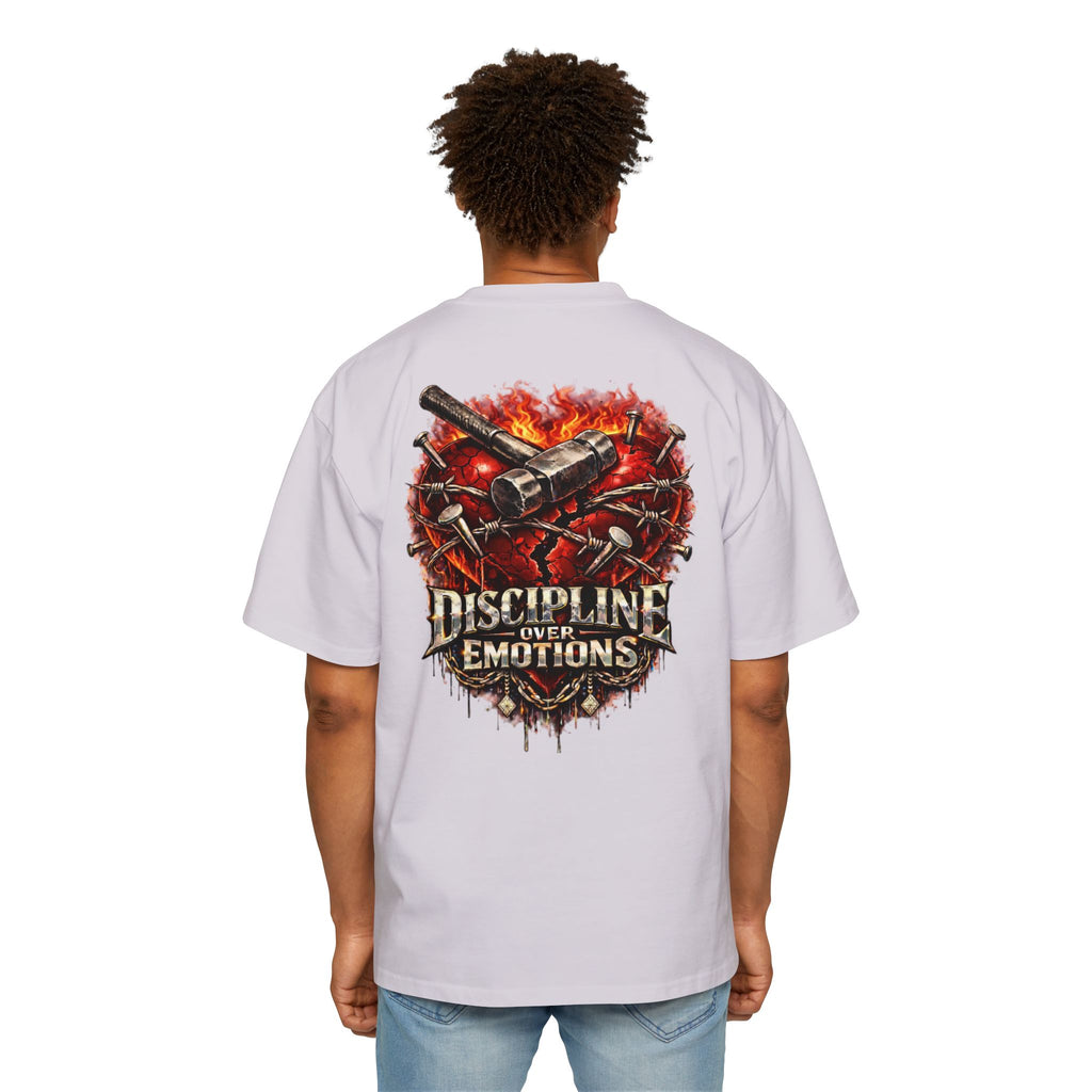 Oversized Discipline Over Emotions (Back) Graphic Tee (Red Heart) Printify