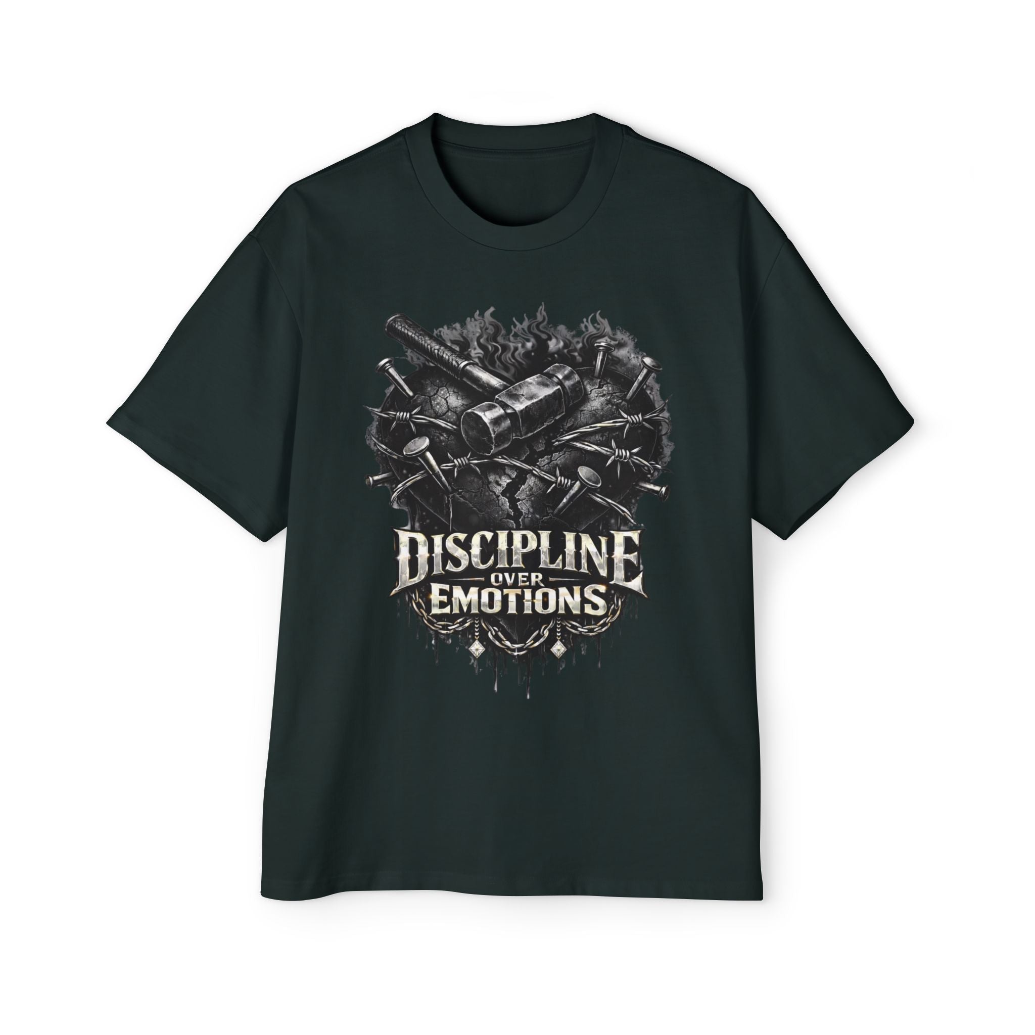Oversized Discipline Over Emotions Graphic Tee (Black Heart) Printify