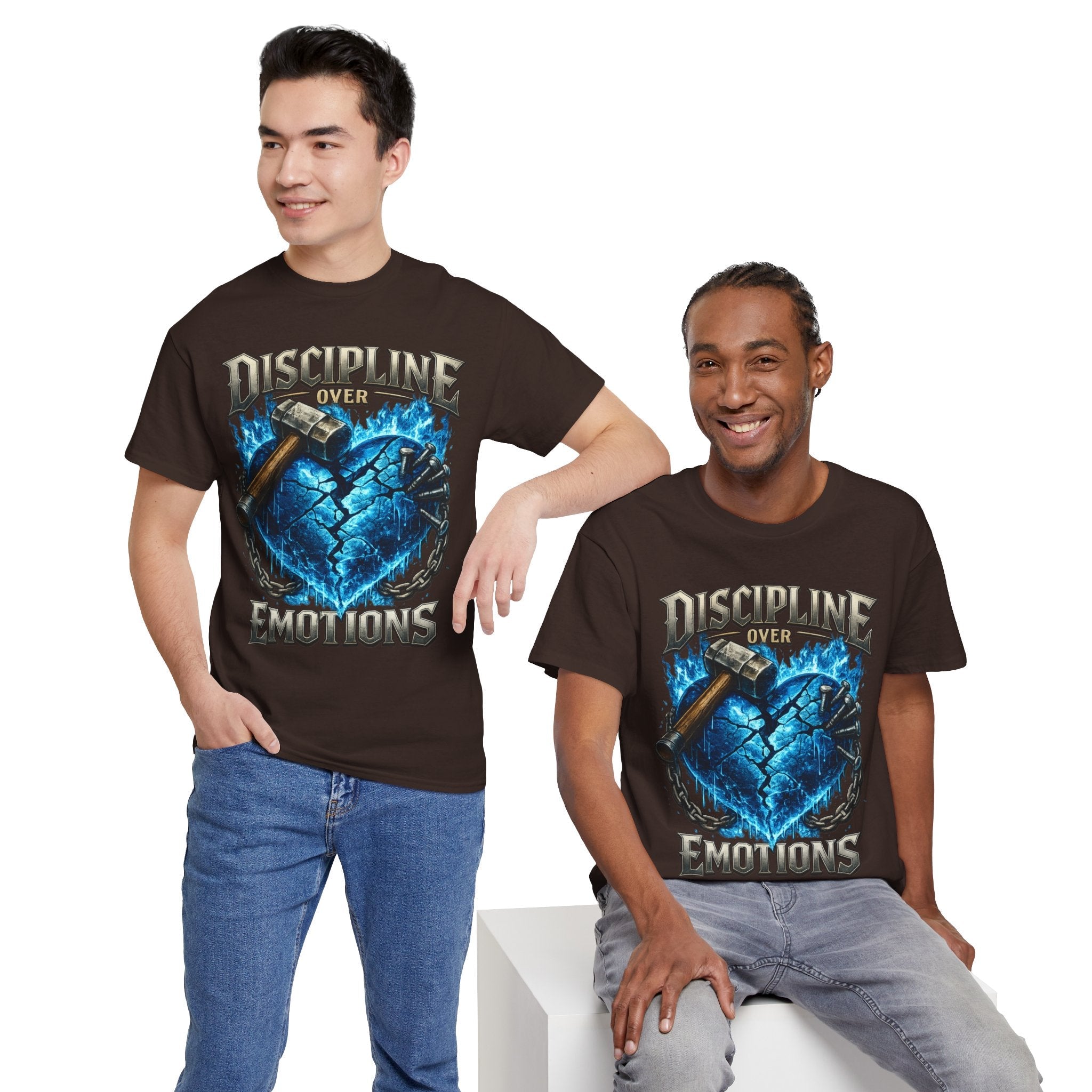 Discipline Over Emotions Graphic T-Shirt (Blue Heart) Printify