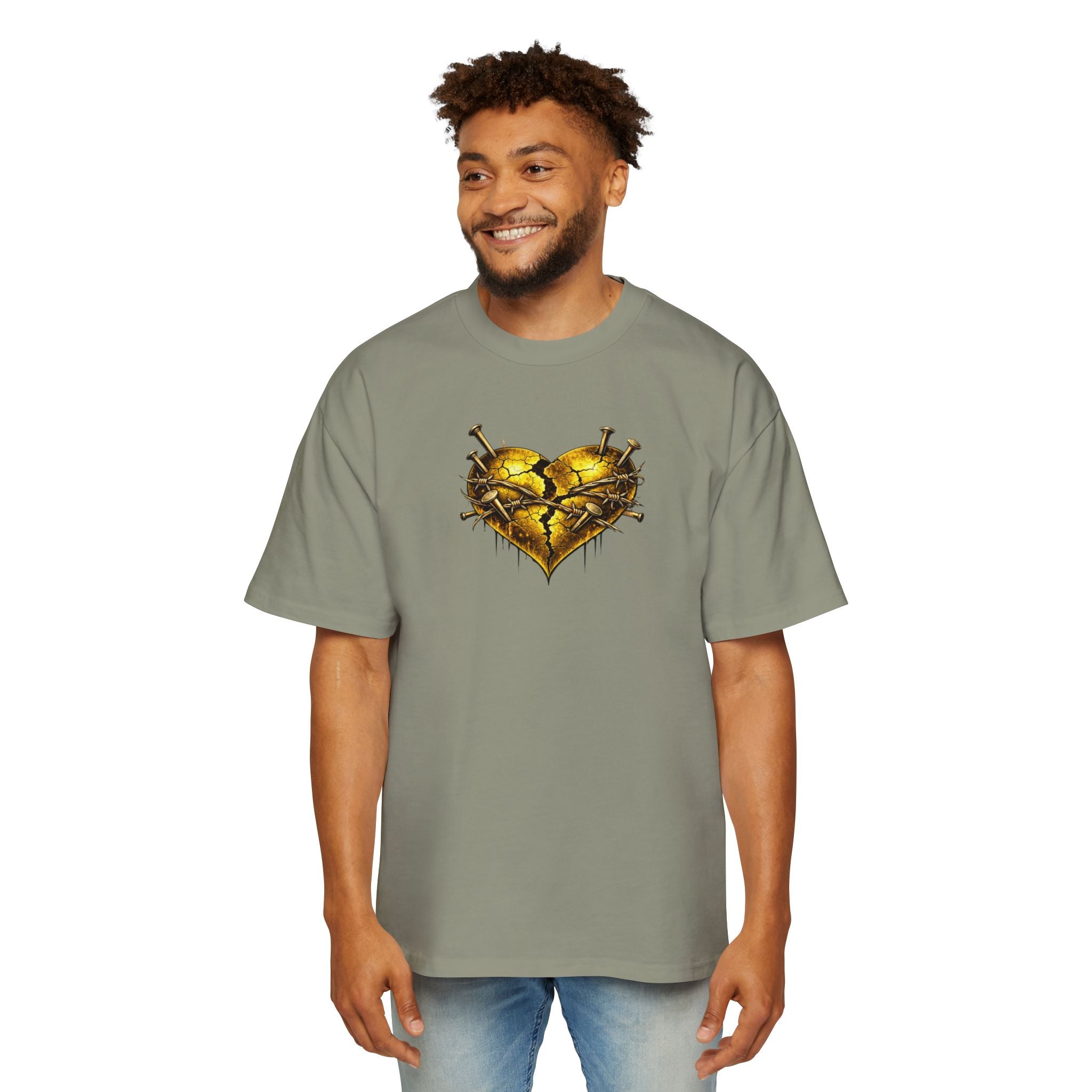Oversized Discipline Over Emotions (Back) Graphic Tee (Gold Heart) Printify