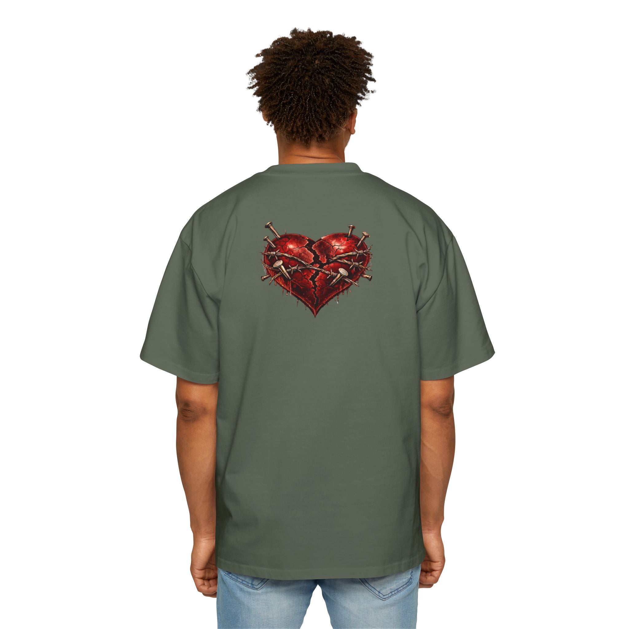 Oversized Discipline Over Emotions Graphic Tee (Front Red Heart) Printify