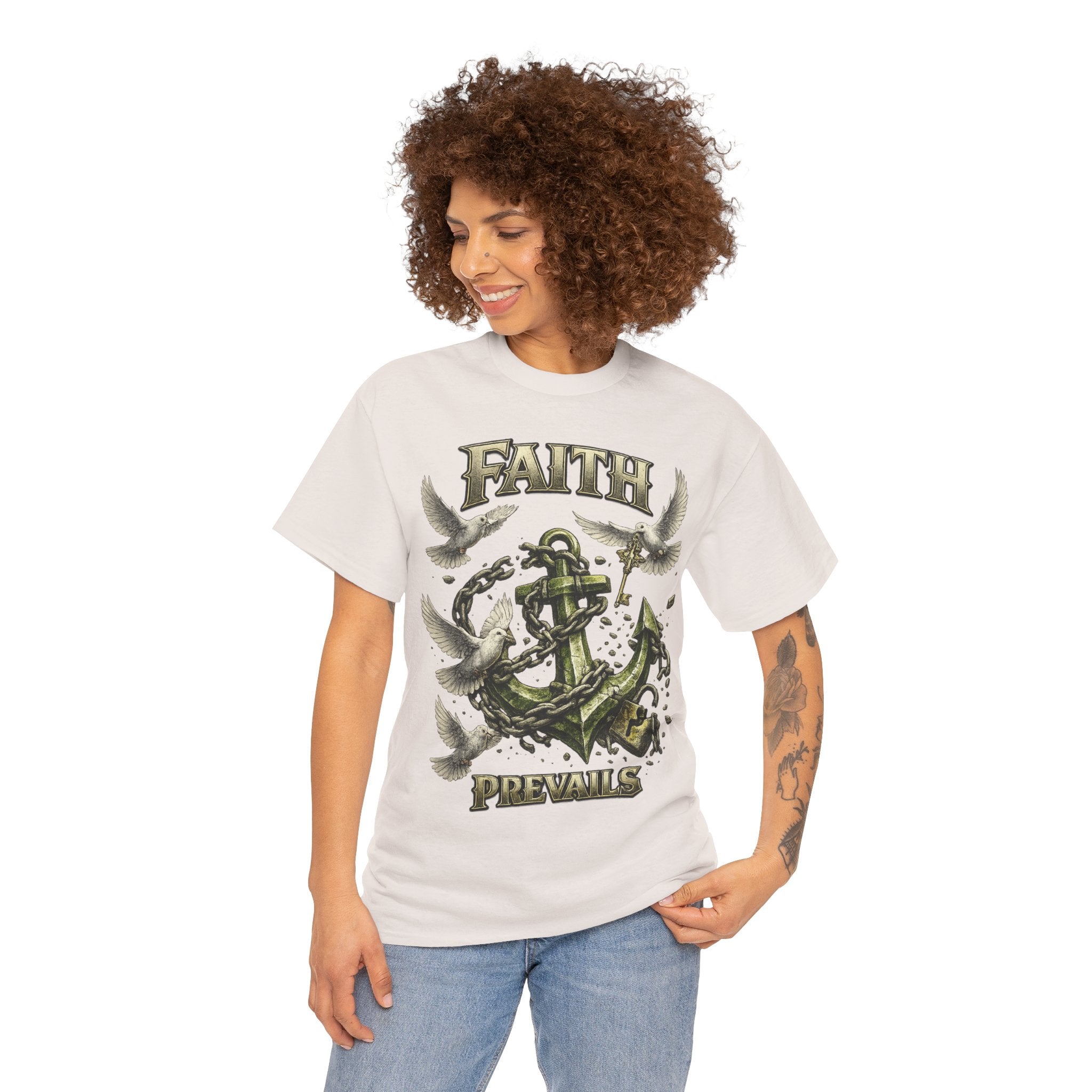 Adult Faith Prevails Anchor T-Shirt (Green Anchor) Printify