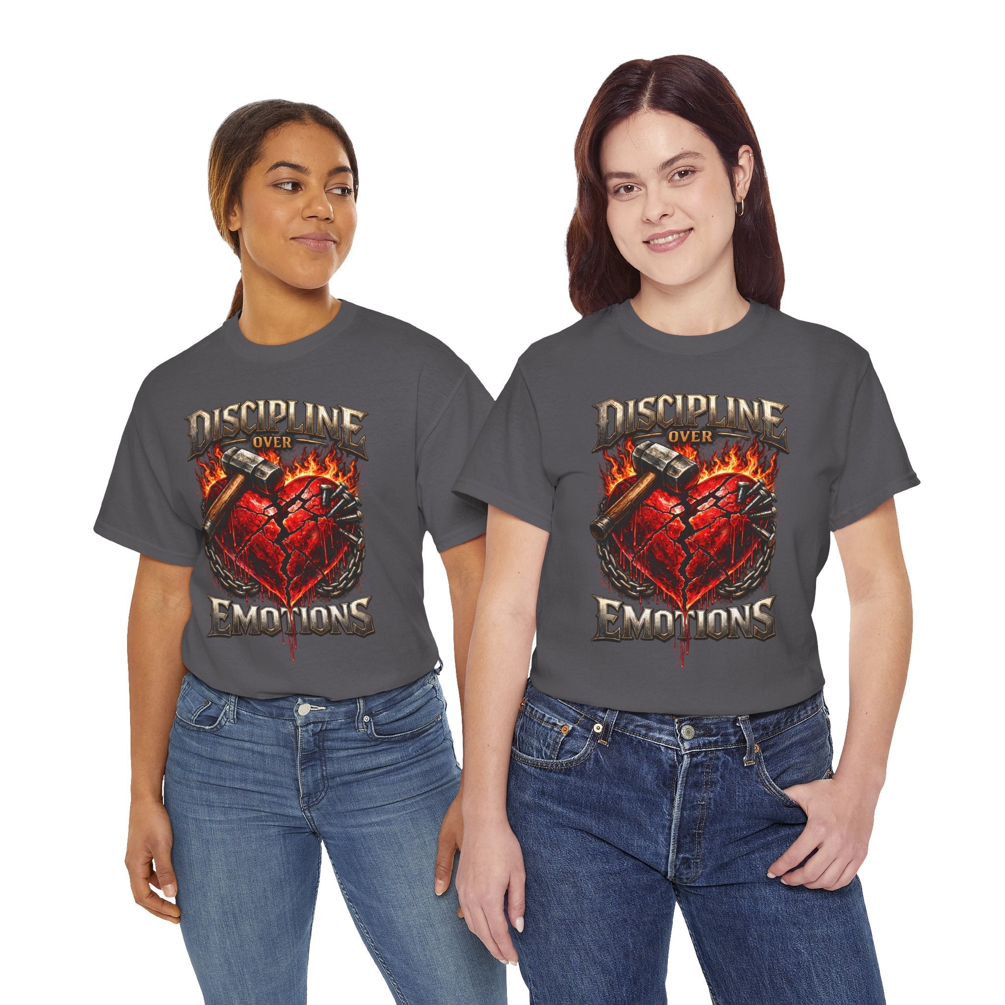 Discipline Over Emotions Graphic T-Shirt (Red Heart) Printify