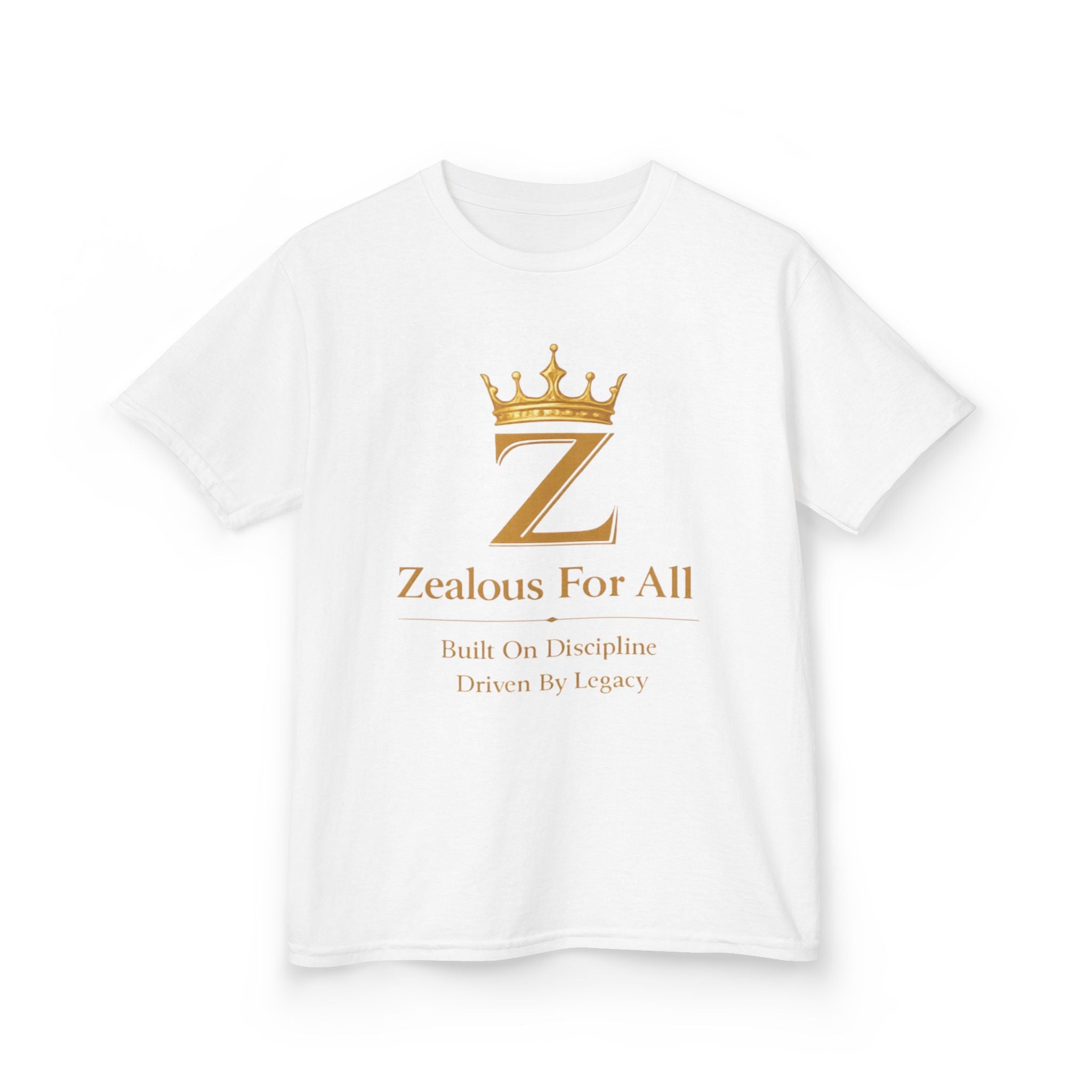 Kids Zealous For All T-Shirt Drop 01 — Gold Logo Kids Tee Printify