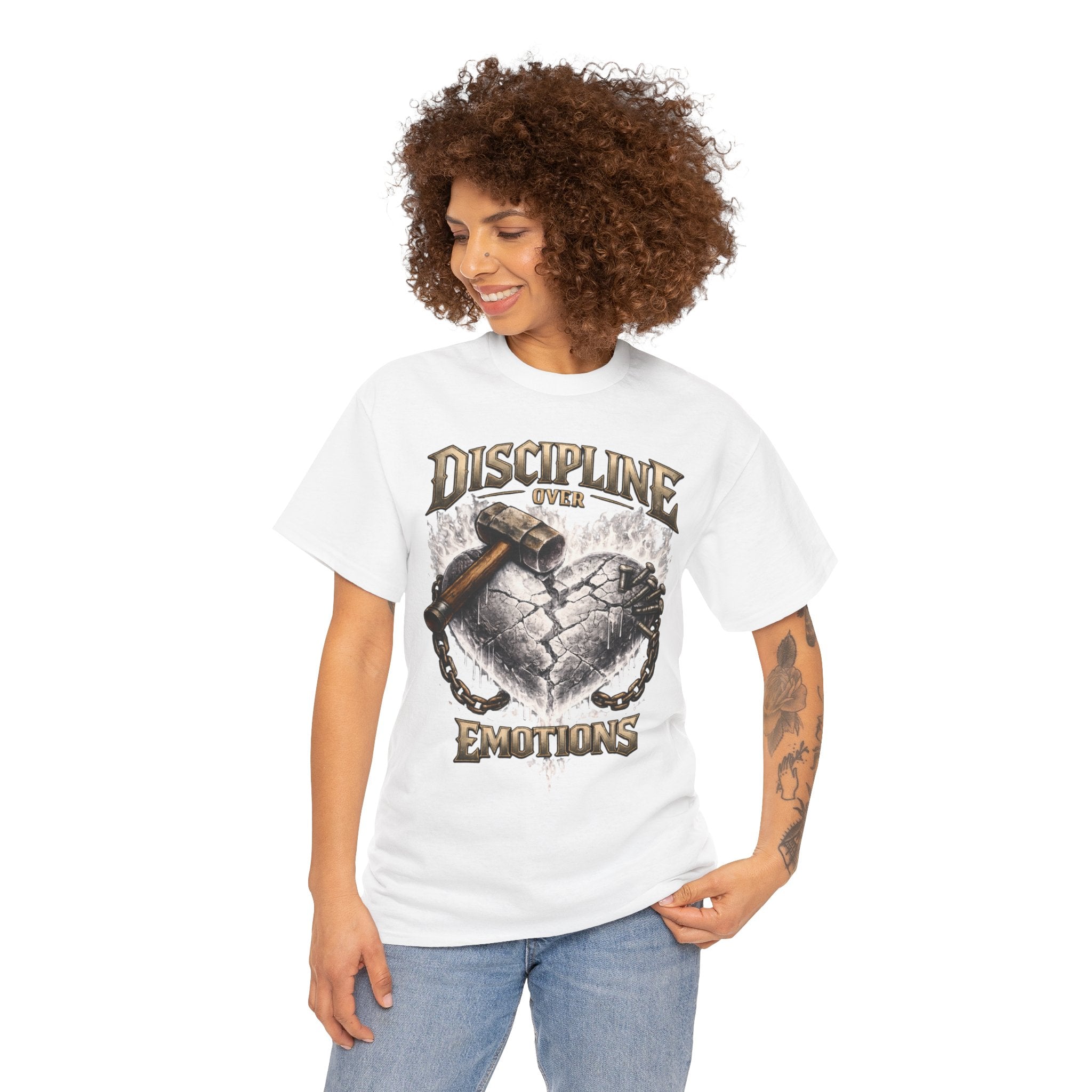 Adult Discipline Over Emotions Graphic T-Shirt (White Heart)