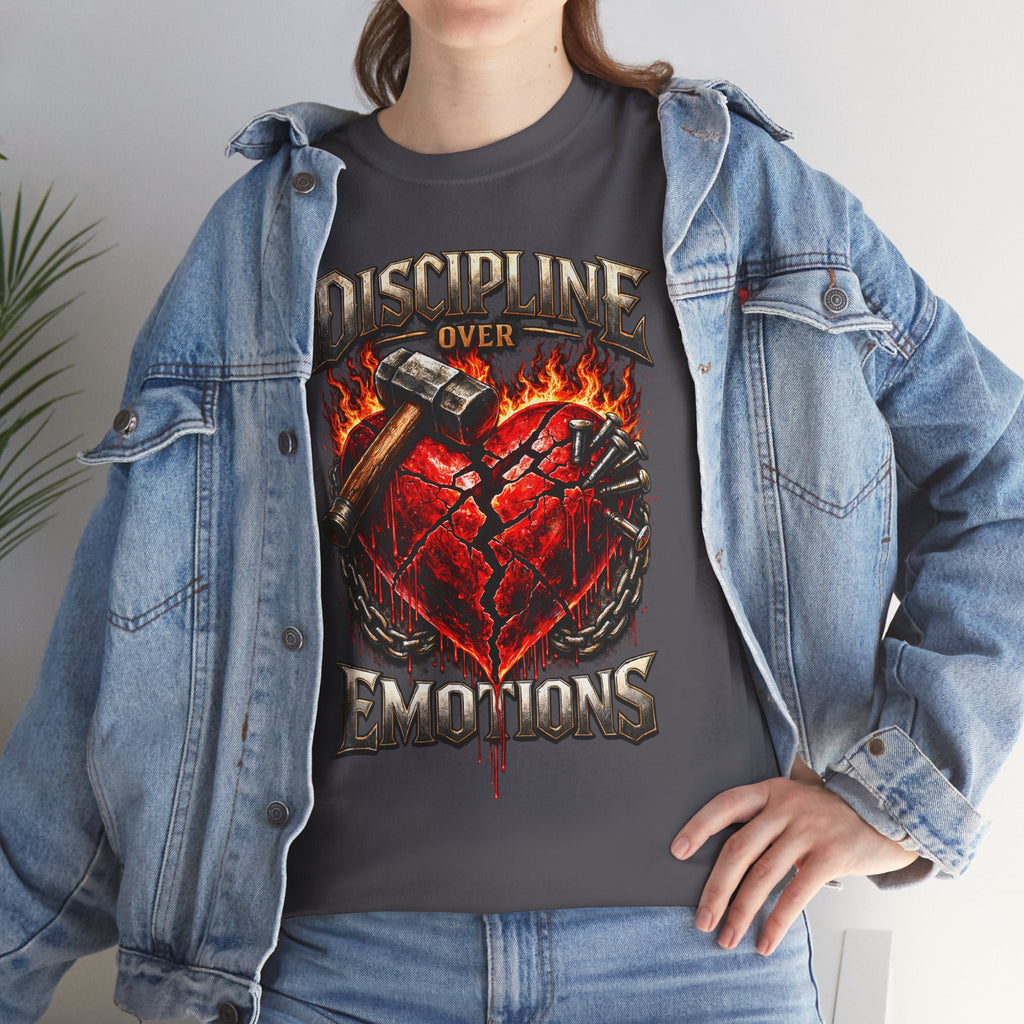 Discipline Over Emotions Graphic T-Shirt (Red Heart) Printify