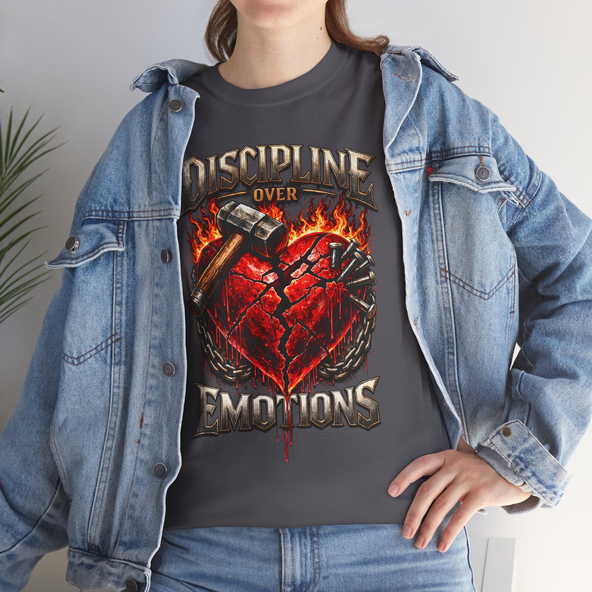 Discipline Over Emotions Graphic T-Shirt (Red Heart) Printify
