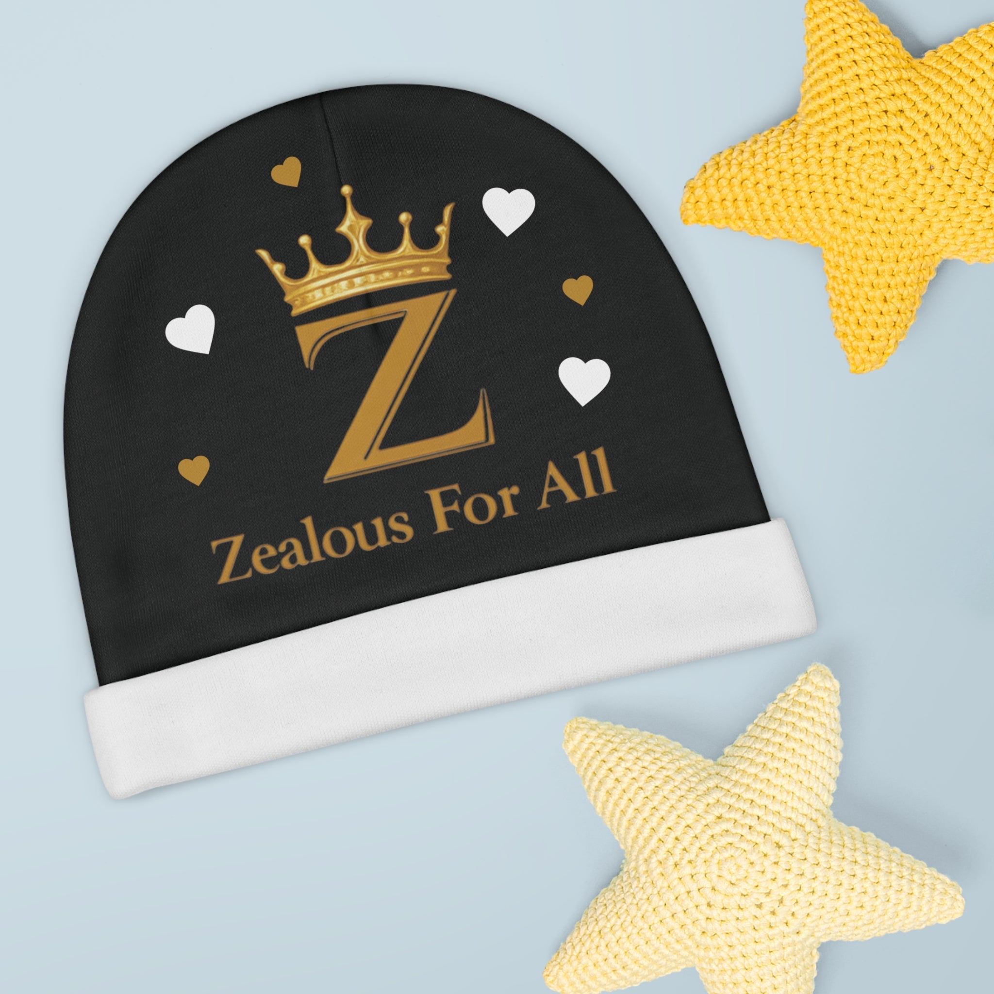 Baby Beanie — 'Zealous For All' Gold Crown Monogram Newborn Hat Printify