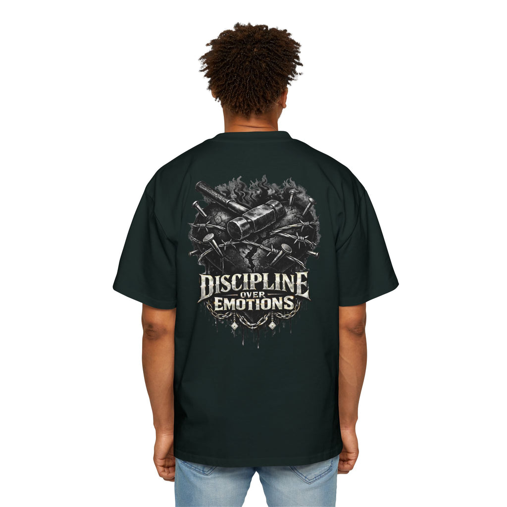 Oversized Discipline Over Emotions (Back) Graphic Tee (Black Heart) Printify
