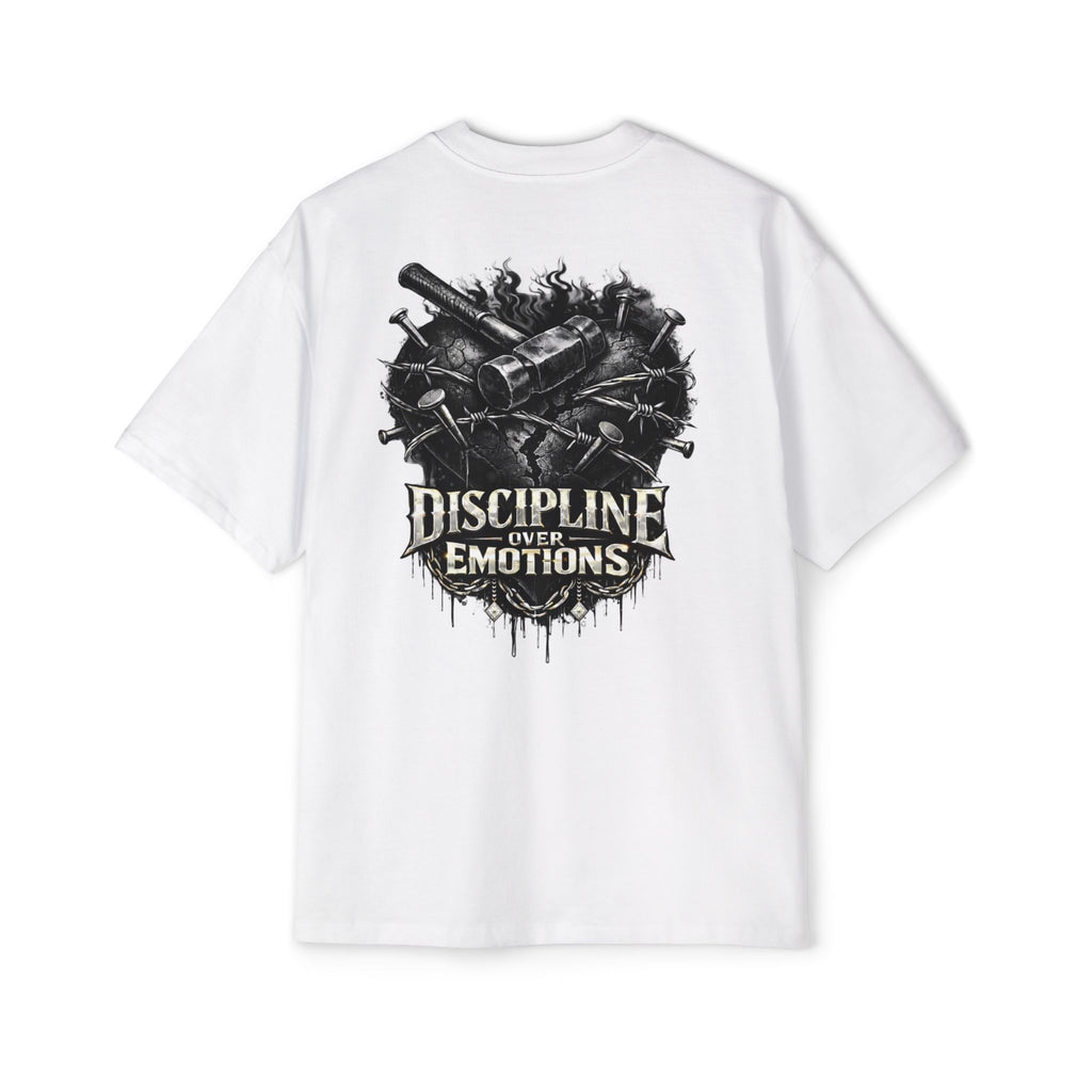 Oversized Discipline Over Emotions (Back) Graphic Tee (Black Heart) Printify