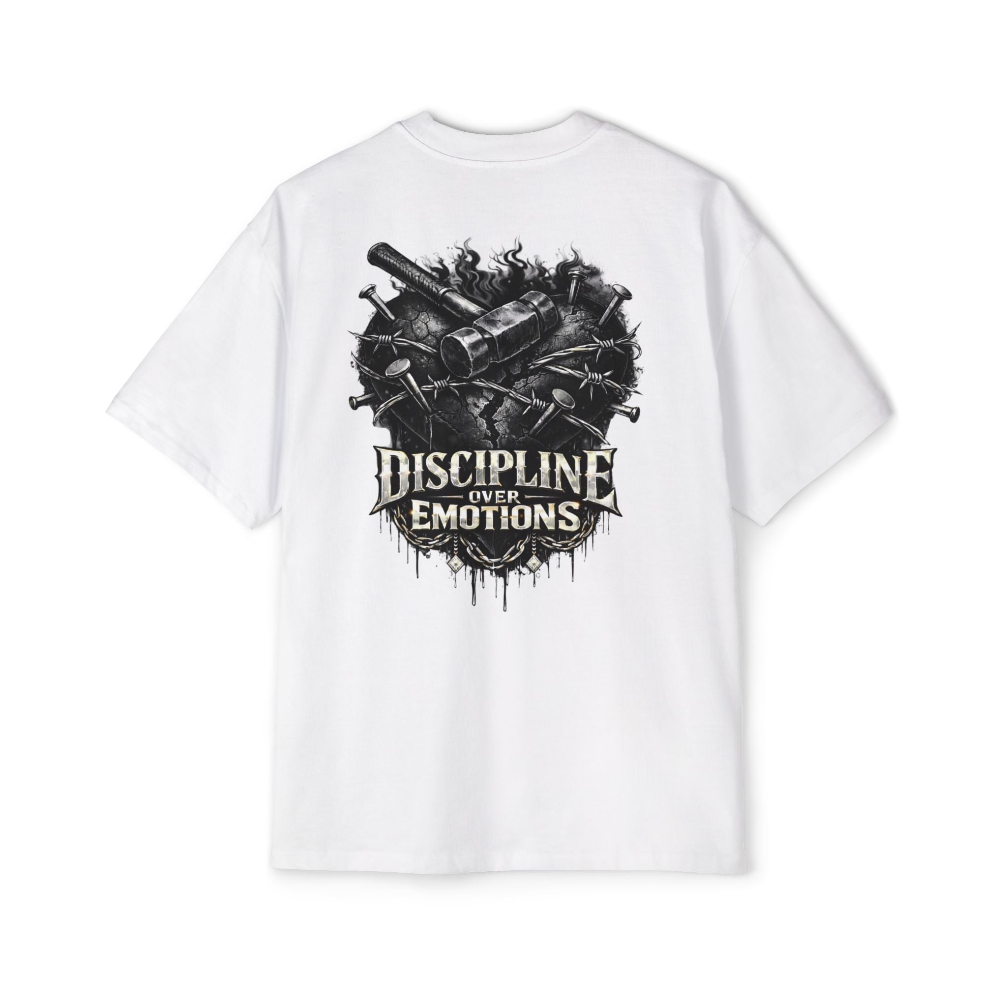 Oversized Discipline Over Emotions (Back) Graphic Tee (Black Heart) Printify