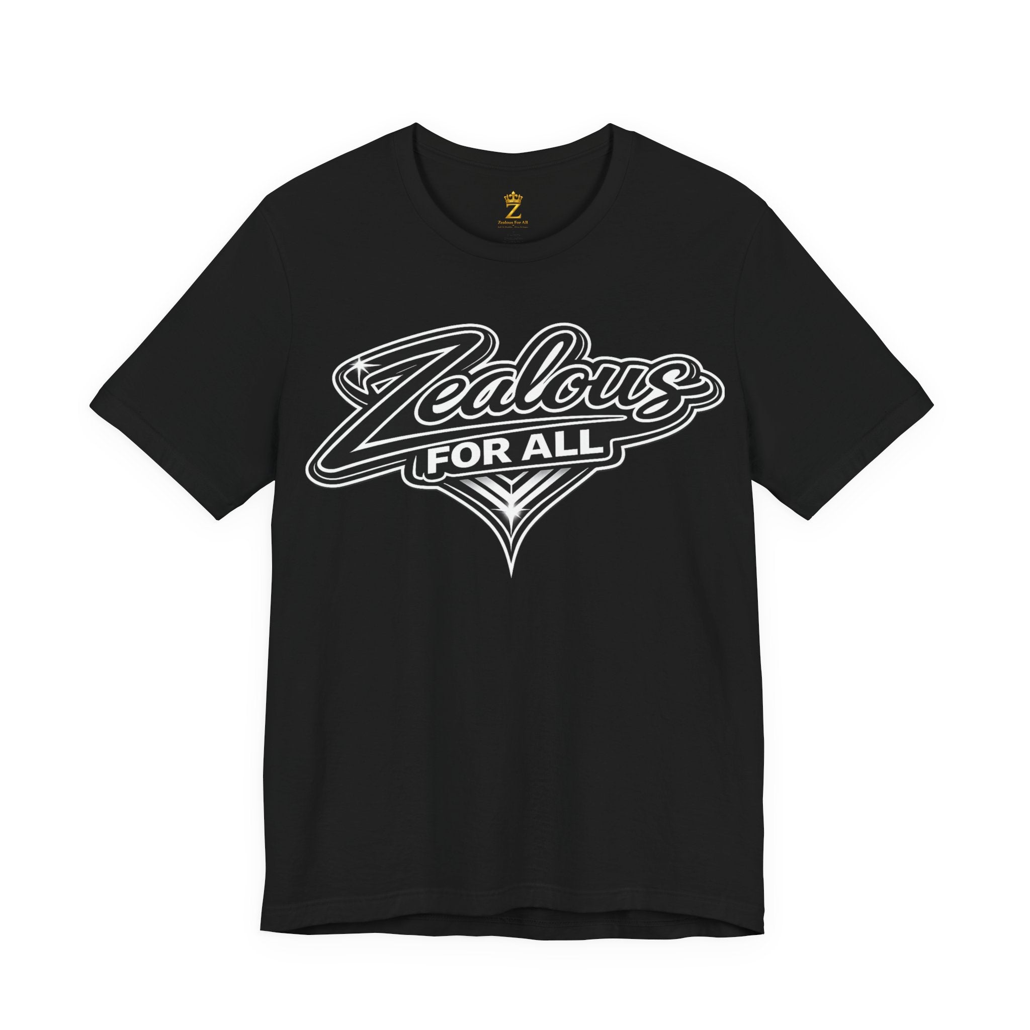 Zealous For All Graphic T-Shirt (Black Logo) Printify