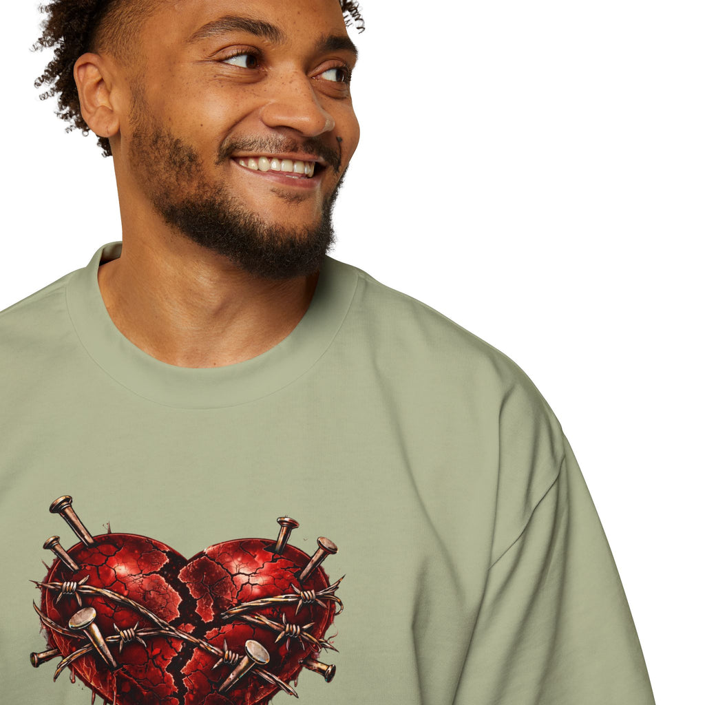 Oversized Discipline Over Emotions (Back) Graphic Tee (Red Heart) Printify