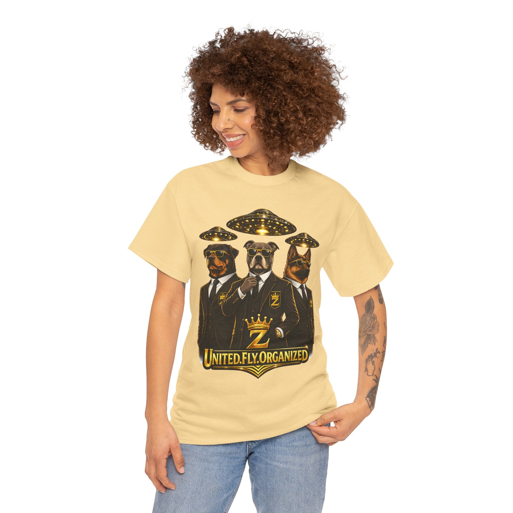 Adult "United. Fly. Organized." Graphic Tee (Gold) Printify