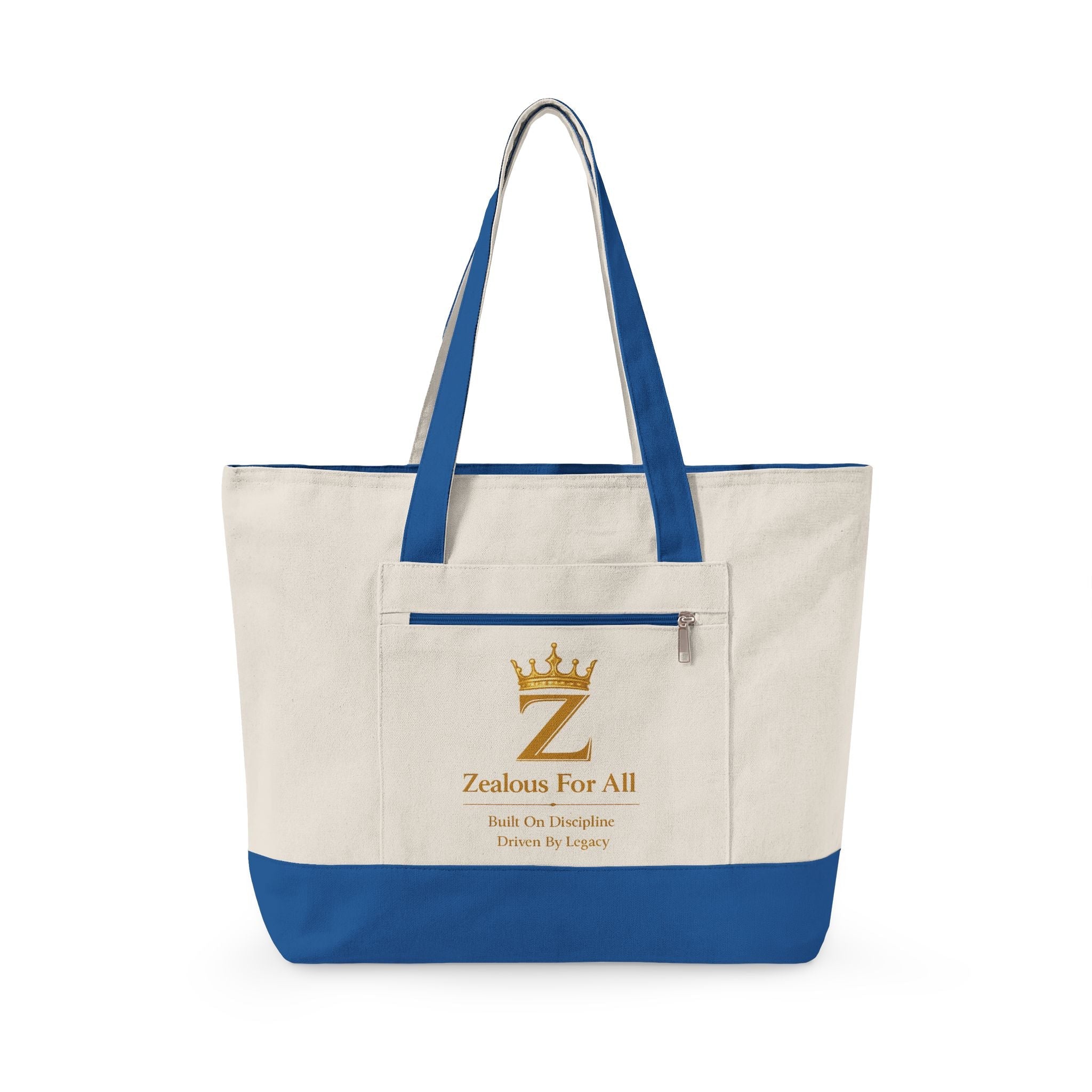 ZFA Crown Canvas Tote (Gold Lettered Zippered Beach & Everyday Bag) Printify