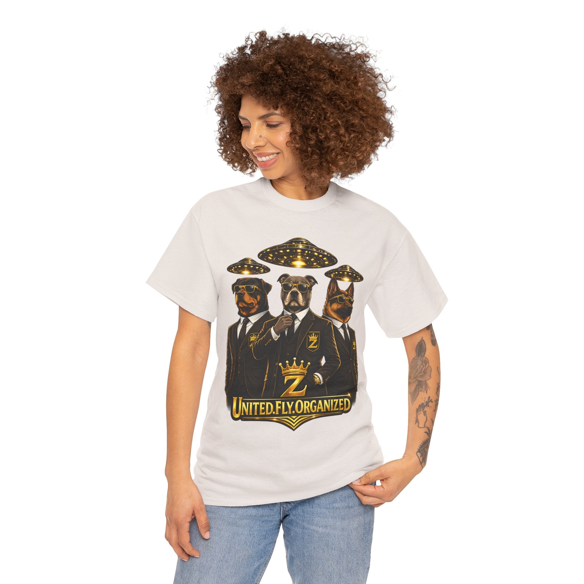 Adult "United. Fly. Organized." Graphic Tee (Gold) Printify