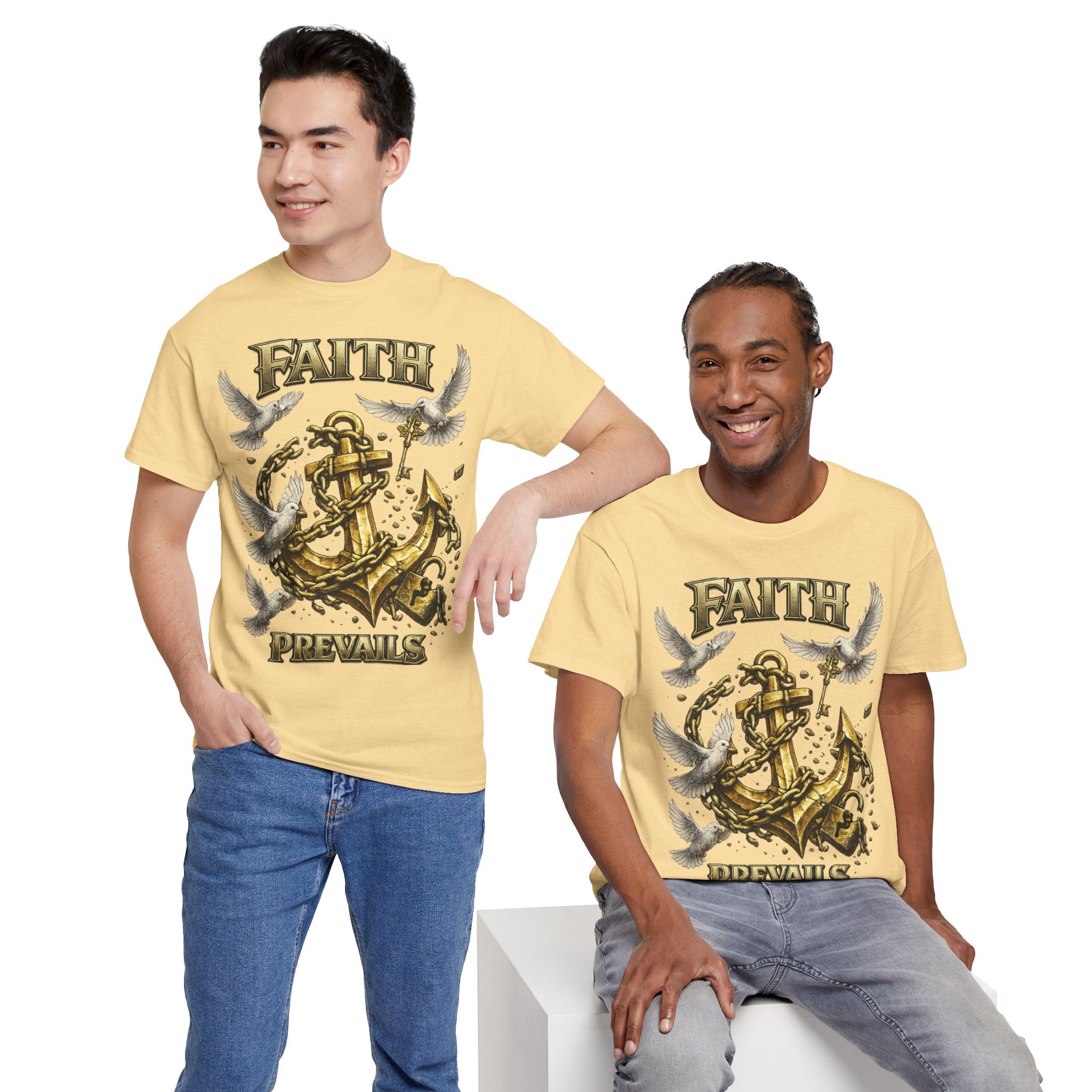 Adult Faith Prevails Anchor T-Shirt (Gold Anchor) Printify