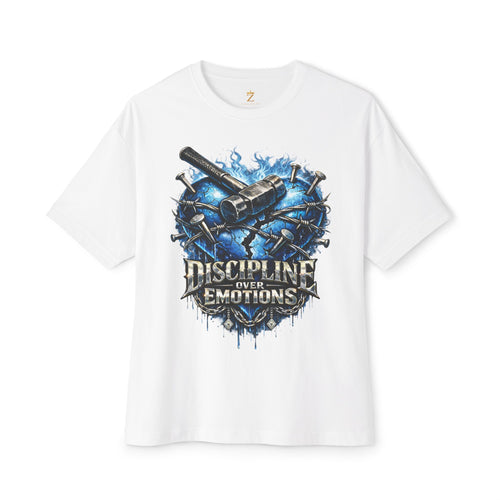 Adult *Oversized* Discipline Over Emotions Graphic T-Shirt (Blue Heart) - Zealous For All