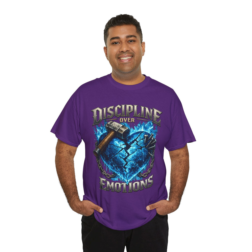 Discipline Over Emotions Graphic T-Shirt (Blue Heart) Printify