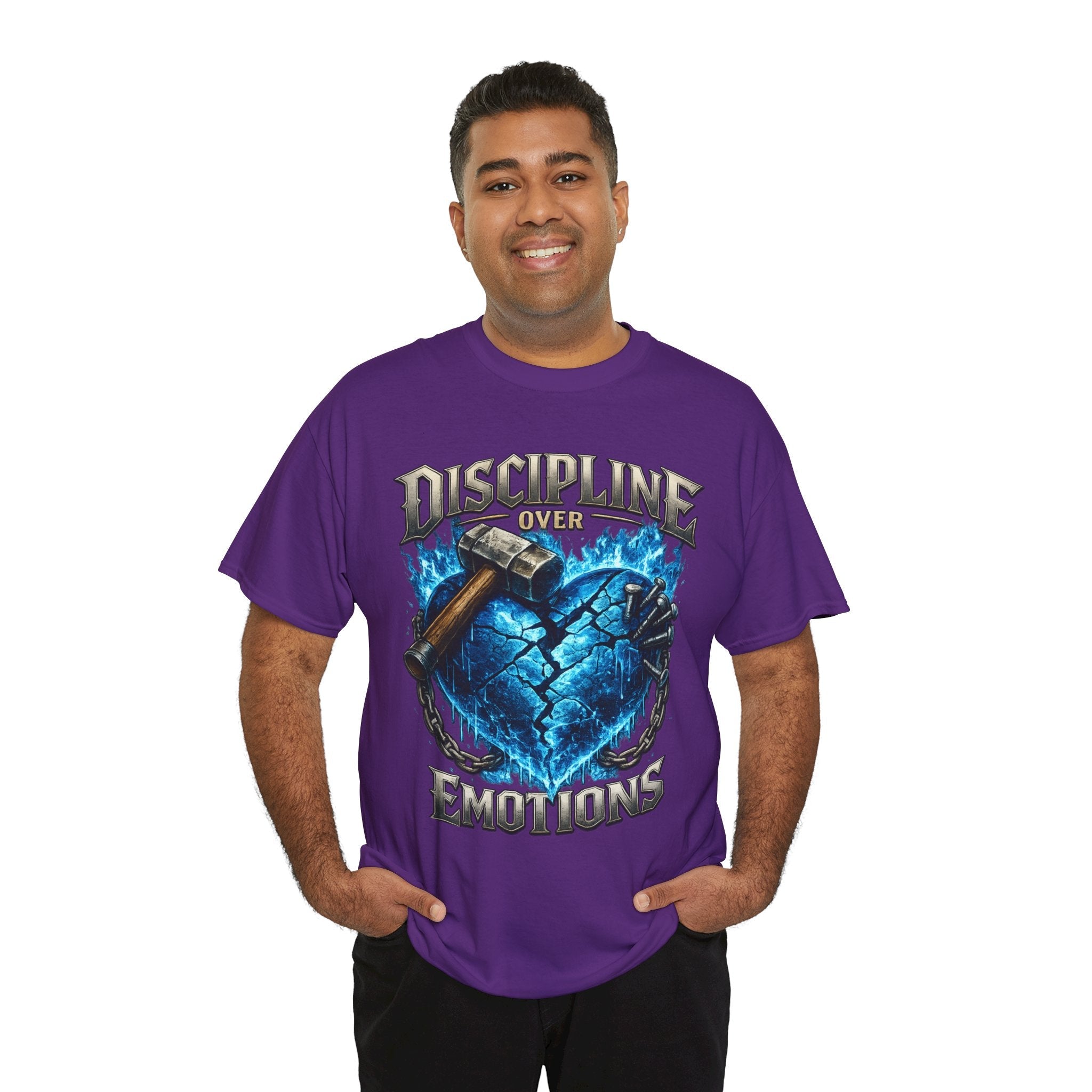 Discipline Over Emotions Graphic T-Shirt (Blue Heart) Printify