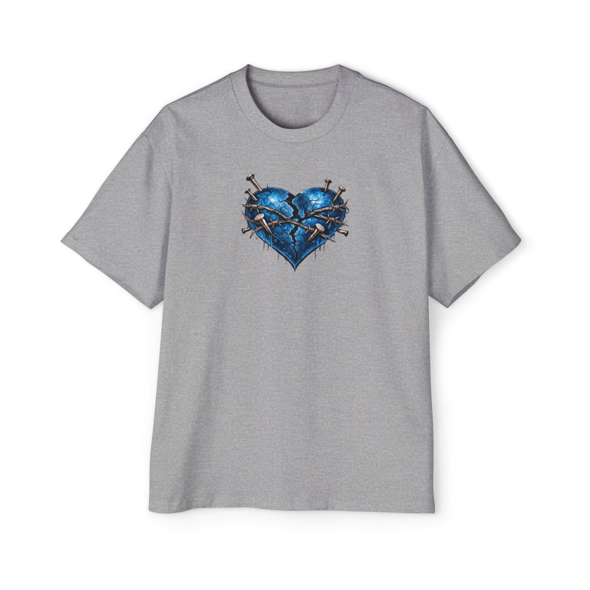 Oversized Discipline Over Emotions (Back) Graphic Tee (Blue Heart) Printify