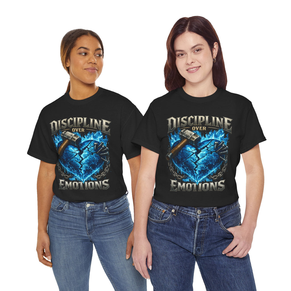Discipline Over Emotions Graphic T-Shirt (Blue Heart) Printify
