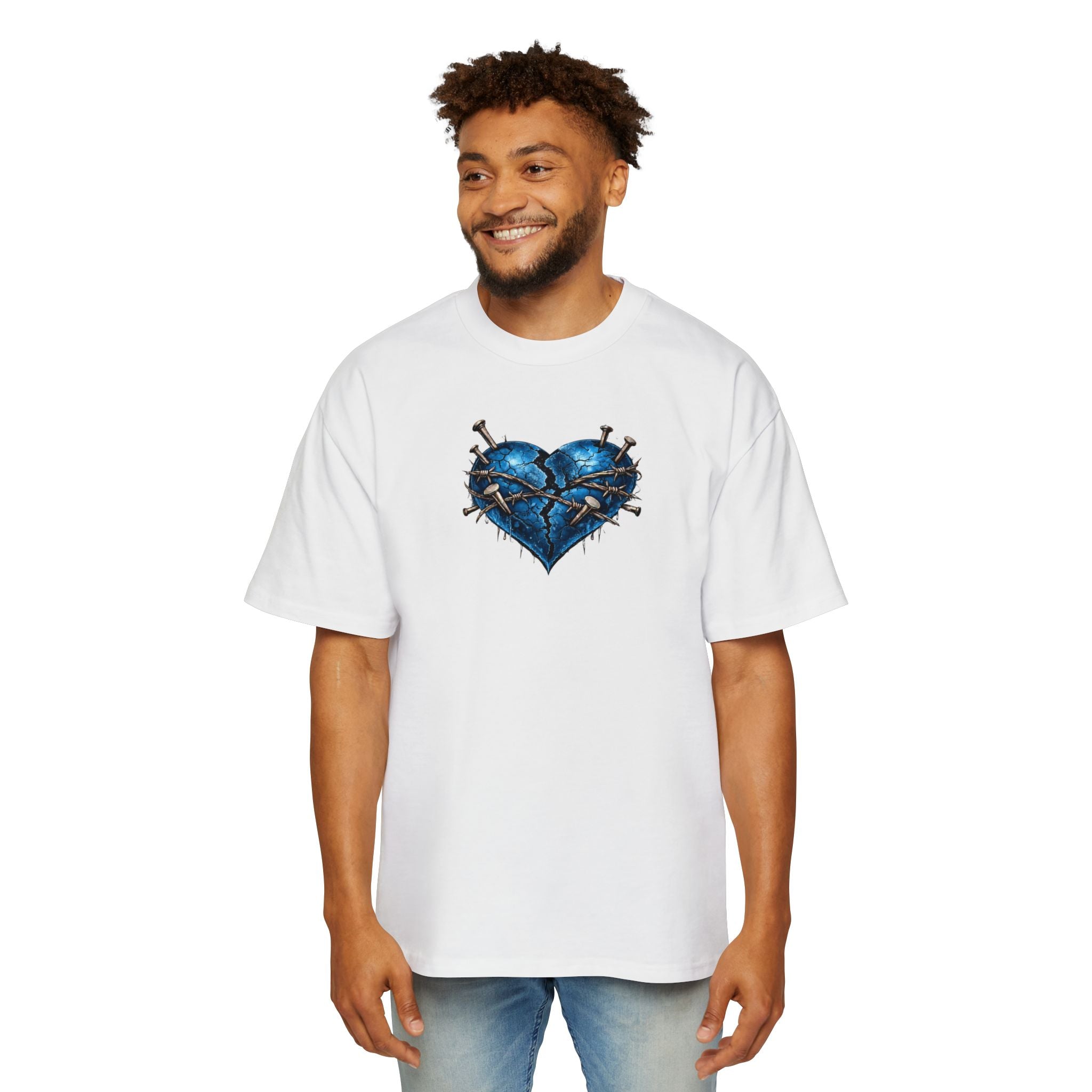 Oversized Discipline Over Emotions (Back) Graphic Tee (Blue Heart) Printify
