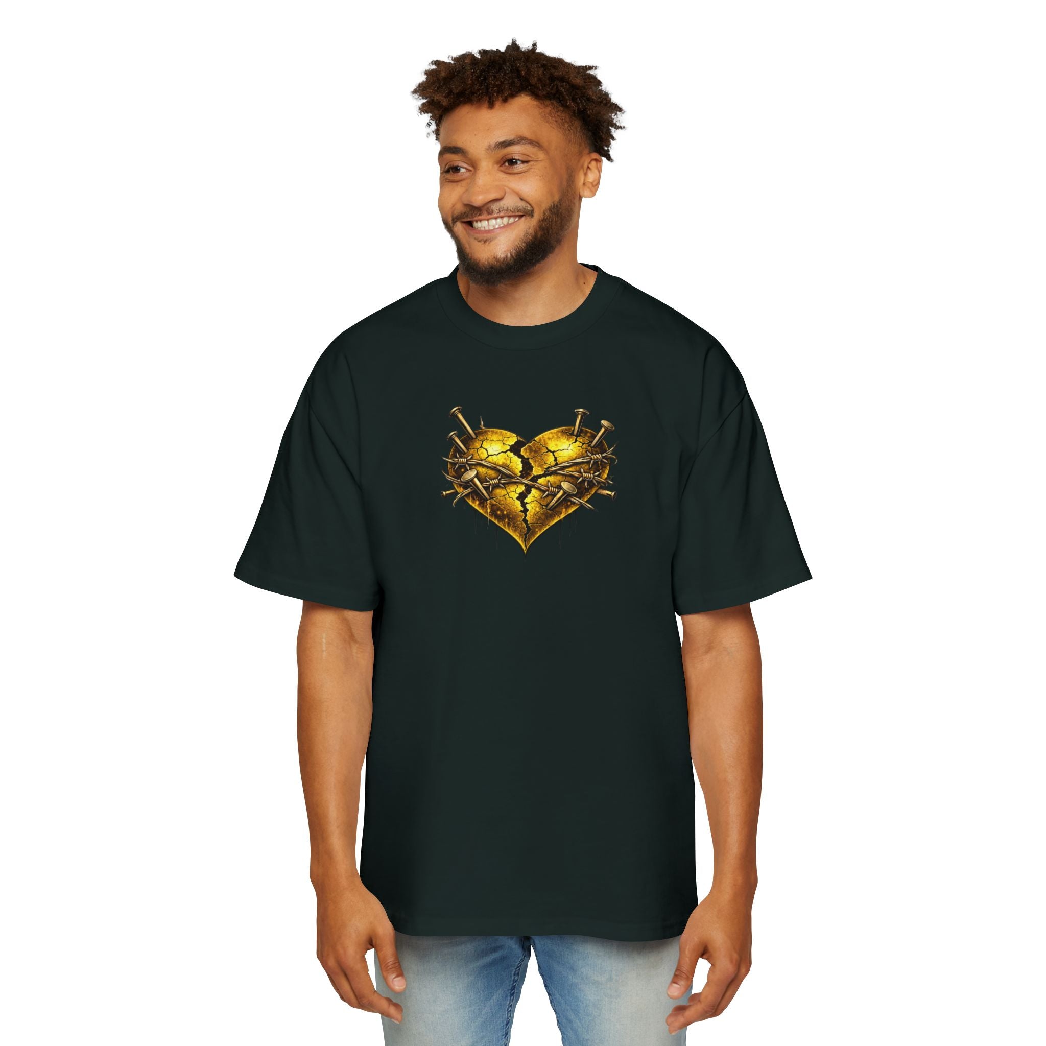 Oversized Discipline Over Emotions (Back) Graphic Tee (Gold Heart) Printify
