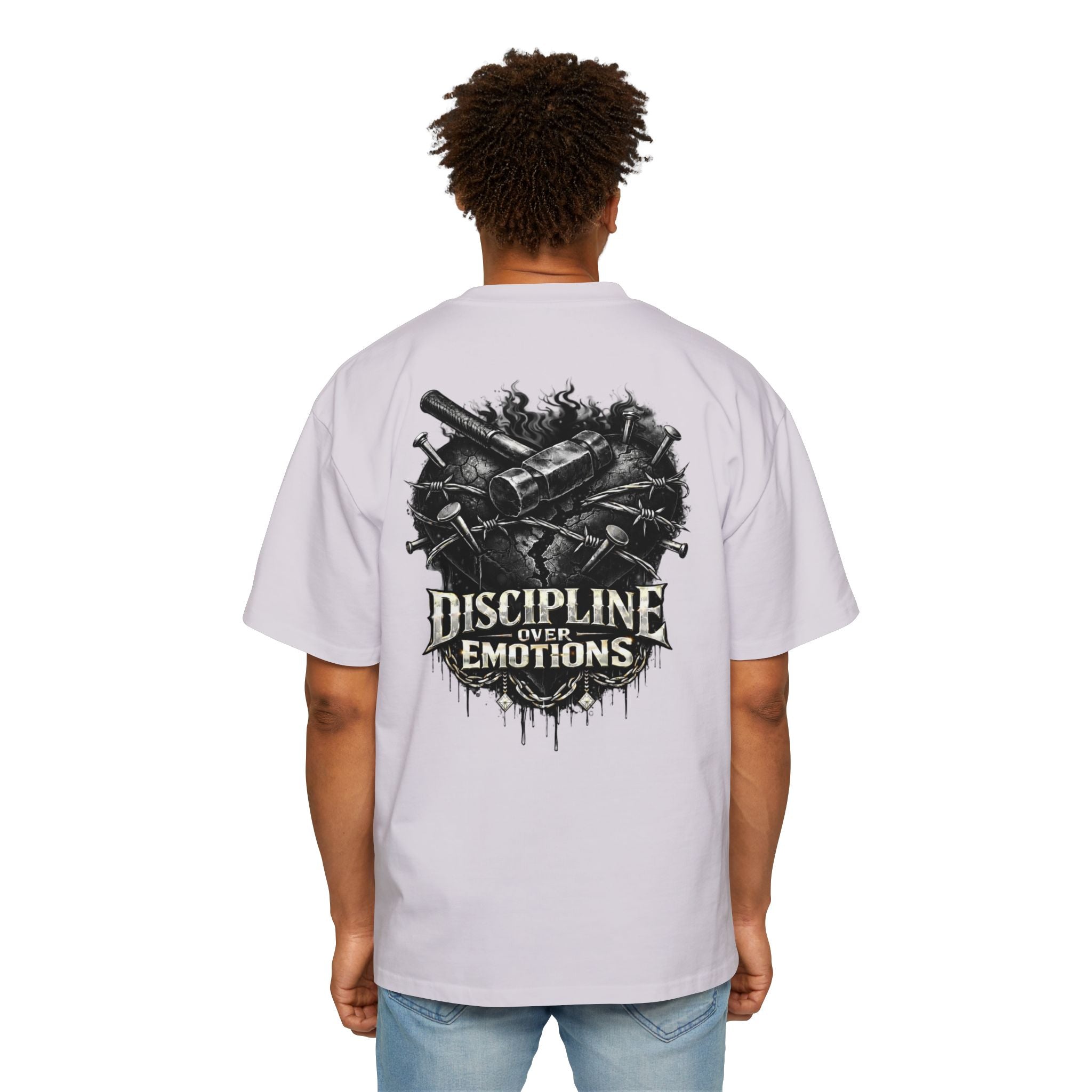 Oversized Discipline Over Emotions (Back) Graphic Tee (Black Heart) Printify