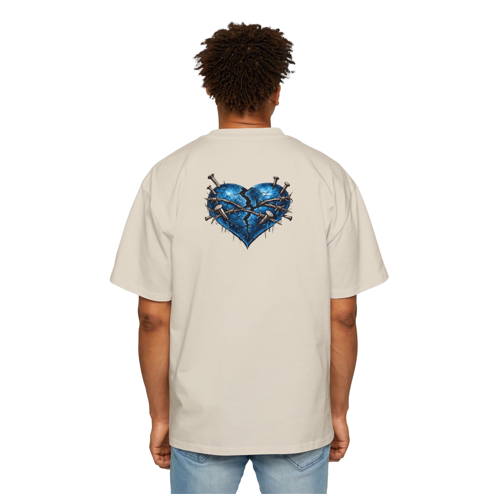 Oversized Discipline Over Emotions Graphic T-Shirt (Blue Heart) Printify