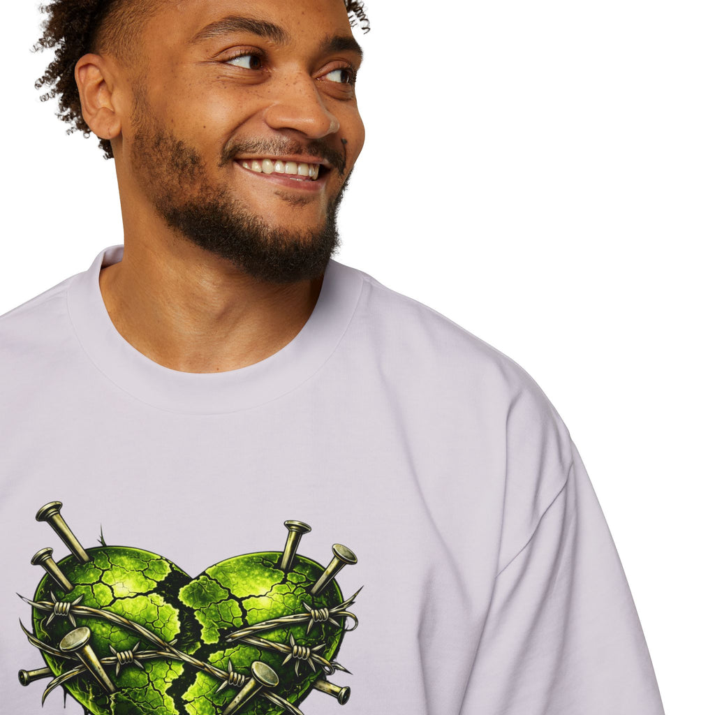 Adult *Oversized* Discipline Over Emotions (Back) Graphic Tee (Lime Green Heart) Printify
